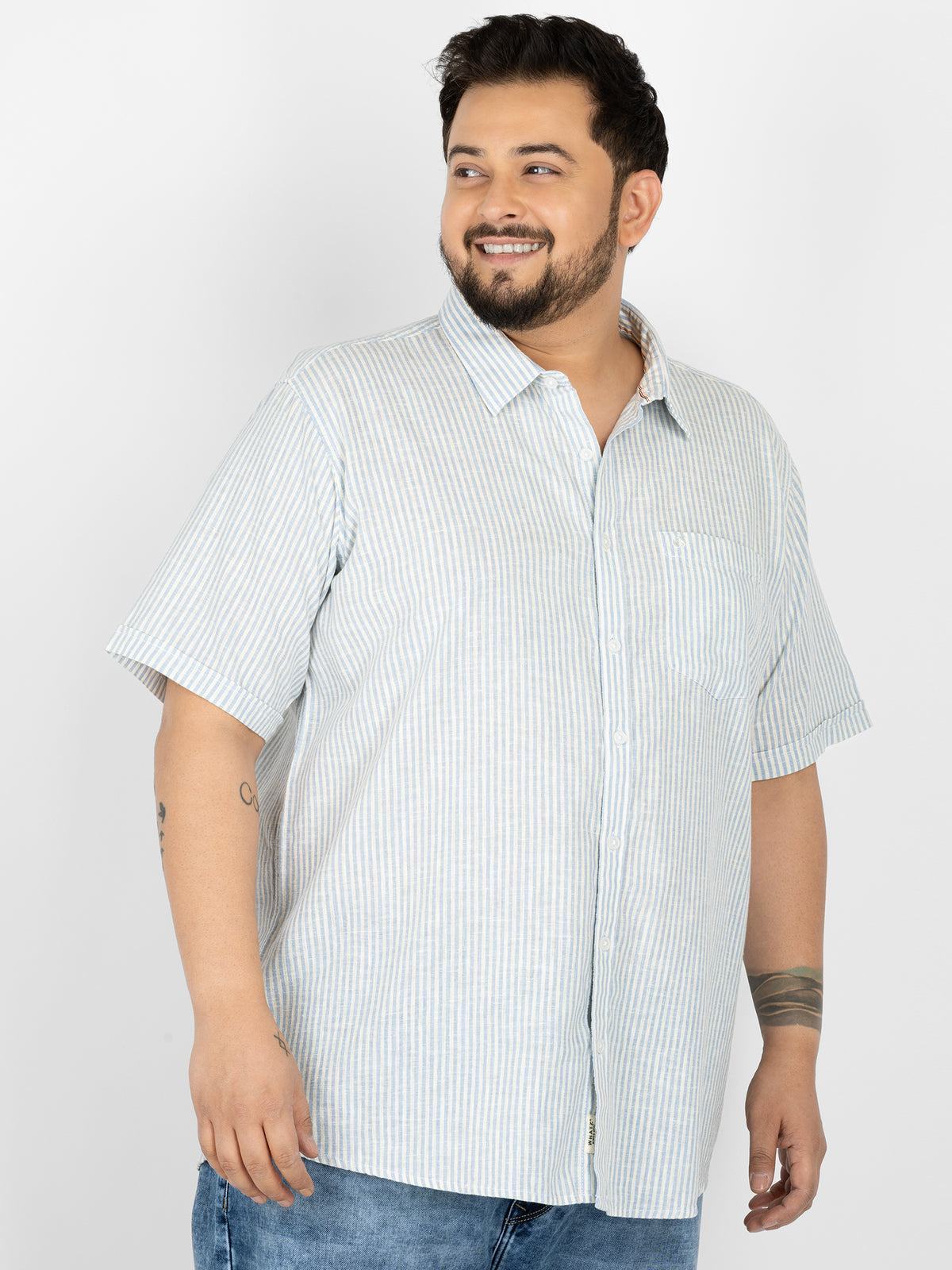 WHATZ Classic Vertical Stripe Half Sleeve Shirt For Men