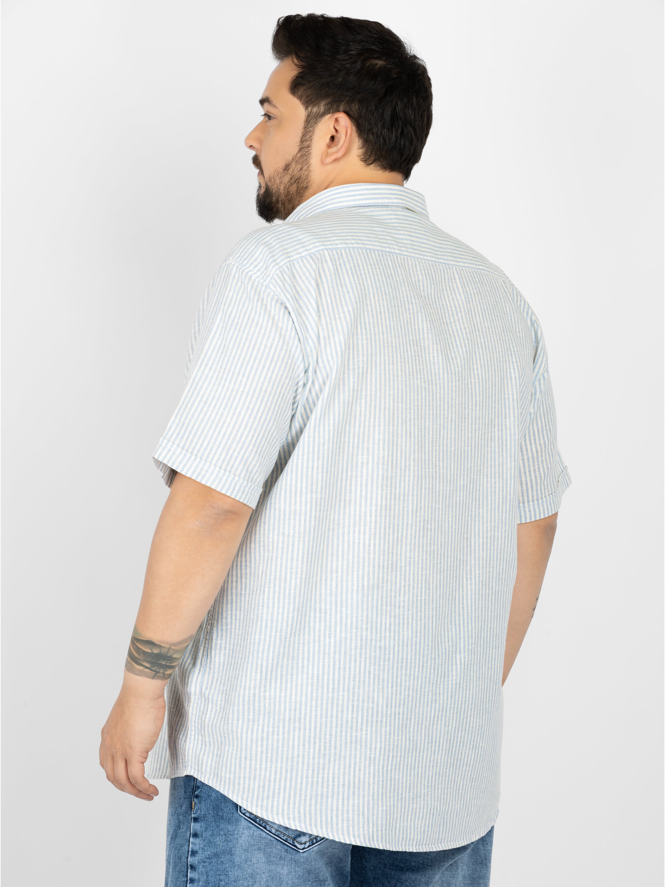 WHATZ Classic Vertical Stripe Half Sleeve Shirt For Men
