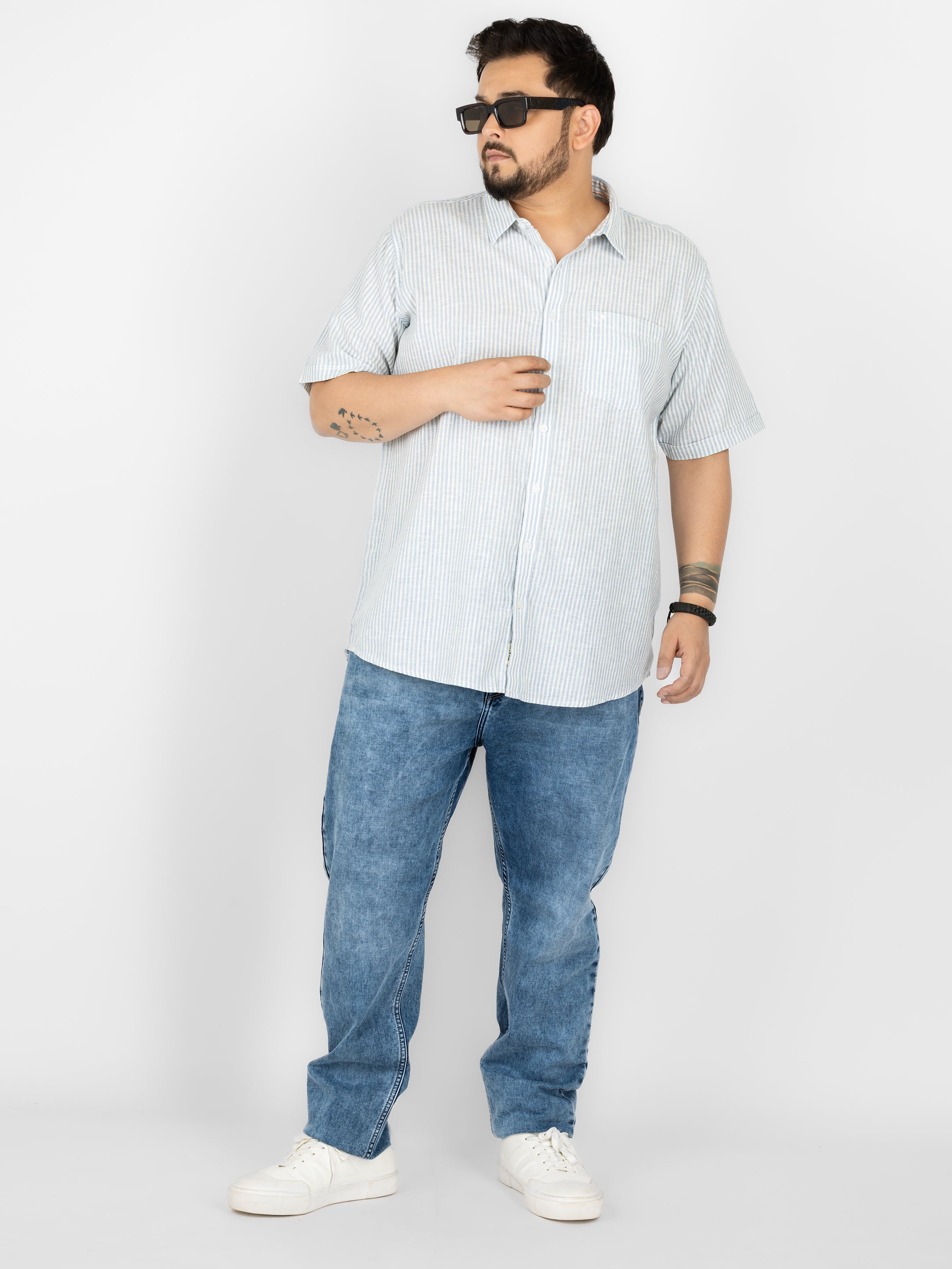 WHATZ Classic Vertical Stripe Half Sleeve Shirt For Men