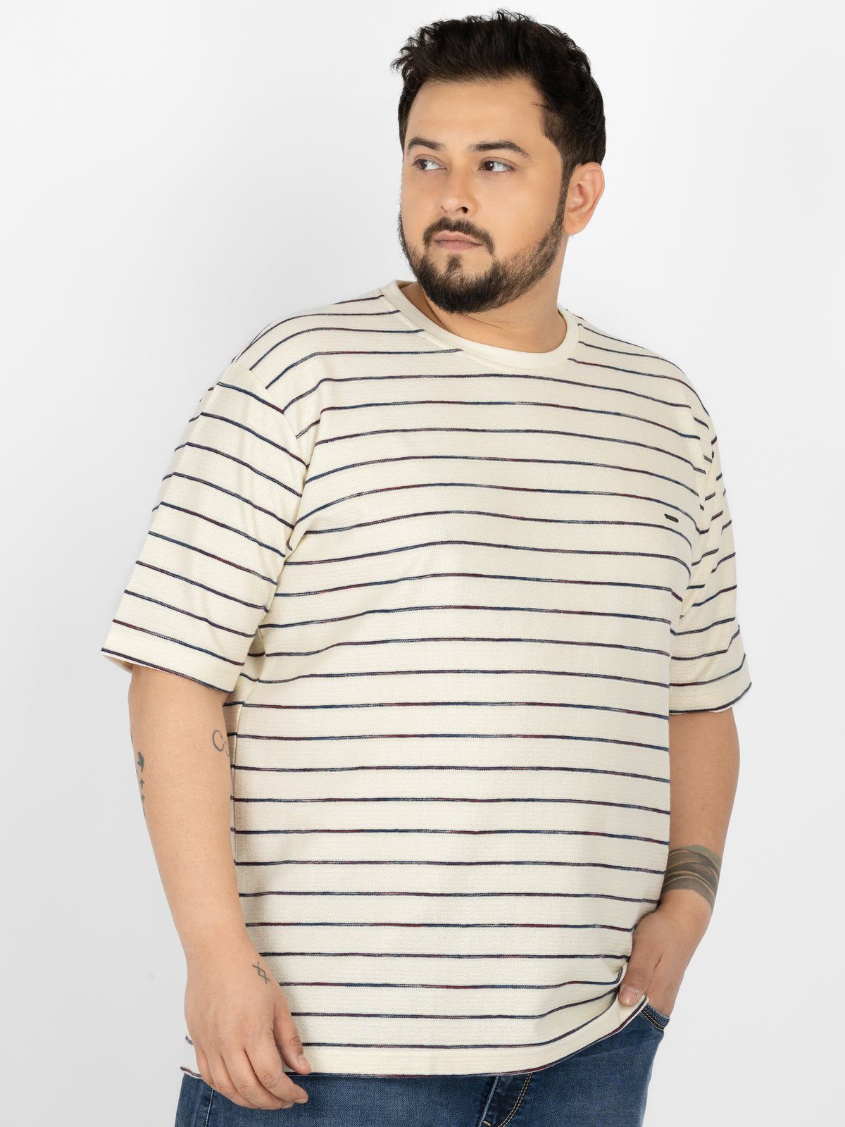WHATZ Linear Texture Crew T-Shirt for Men