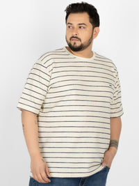WHATZ Linear Texture Crew Round Neck T-Shirt for Men