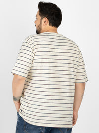WHATZ Linear Texture Crew Round Neck T-Shirt for Men