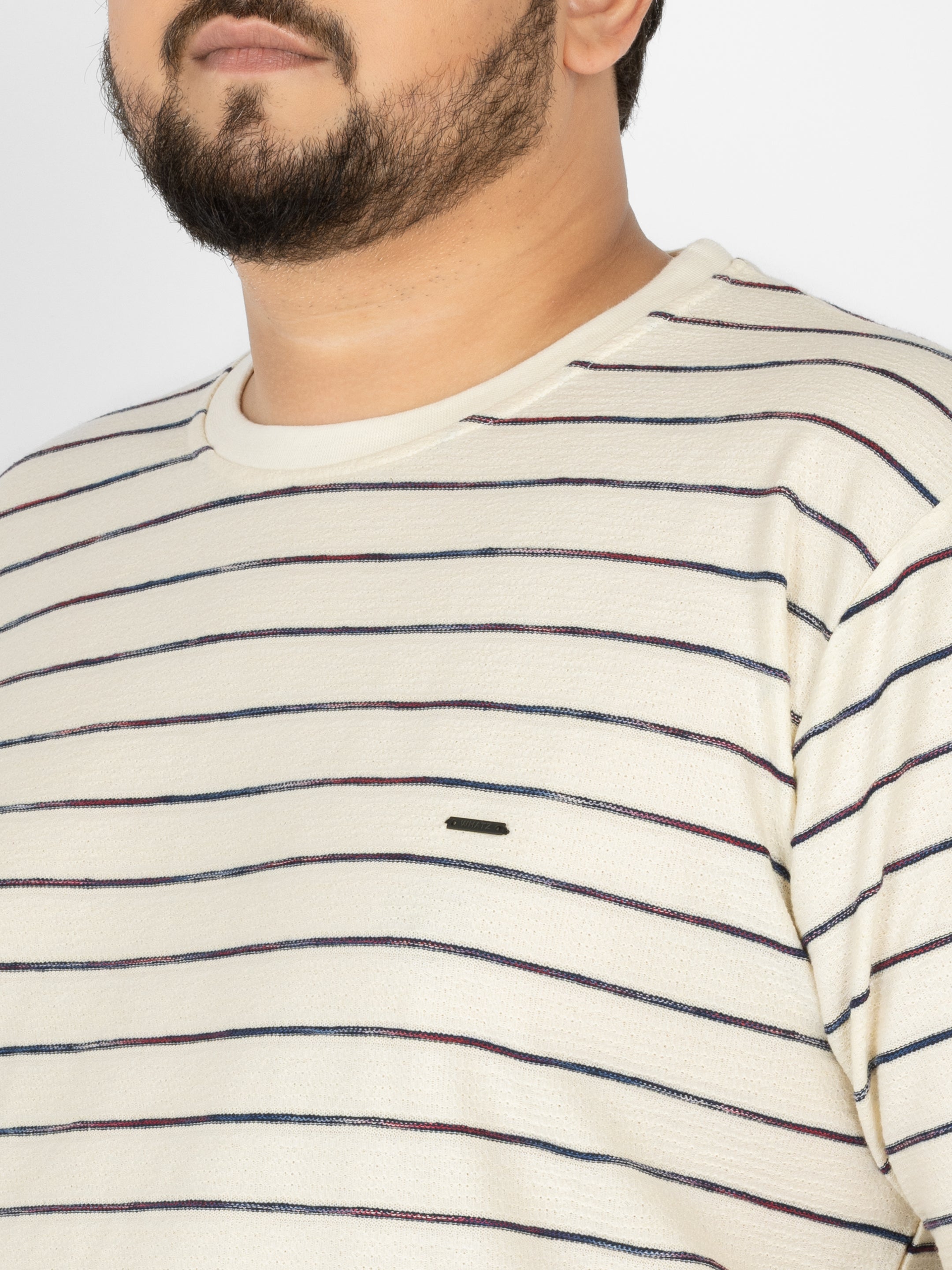 WHATZ Linear Texture Crew Round Neck T-Shirt for Men