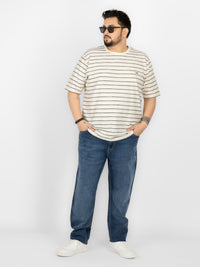WHATZ Linear Texture Crew Round Neck T-Shirt for Men