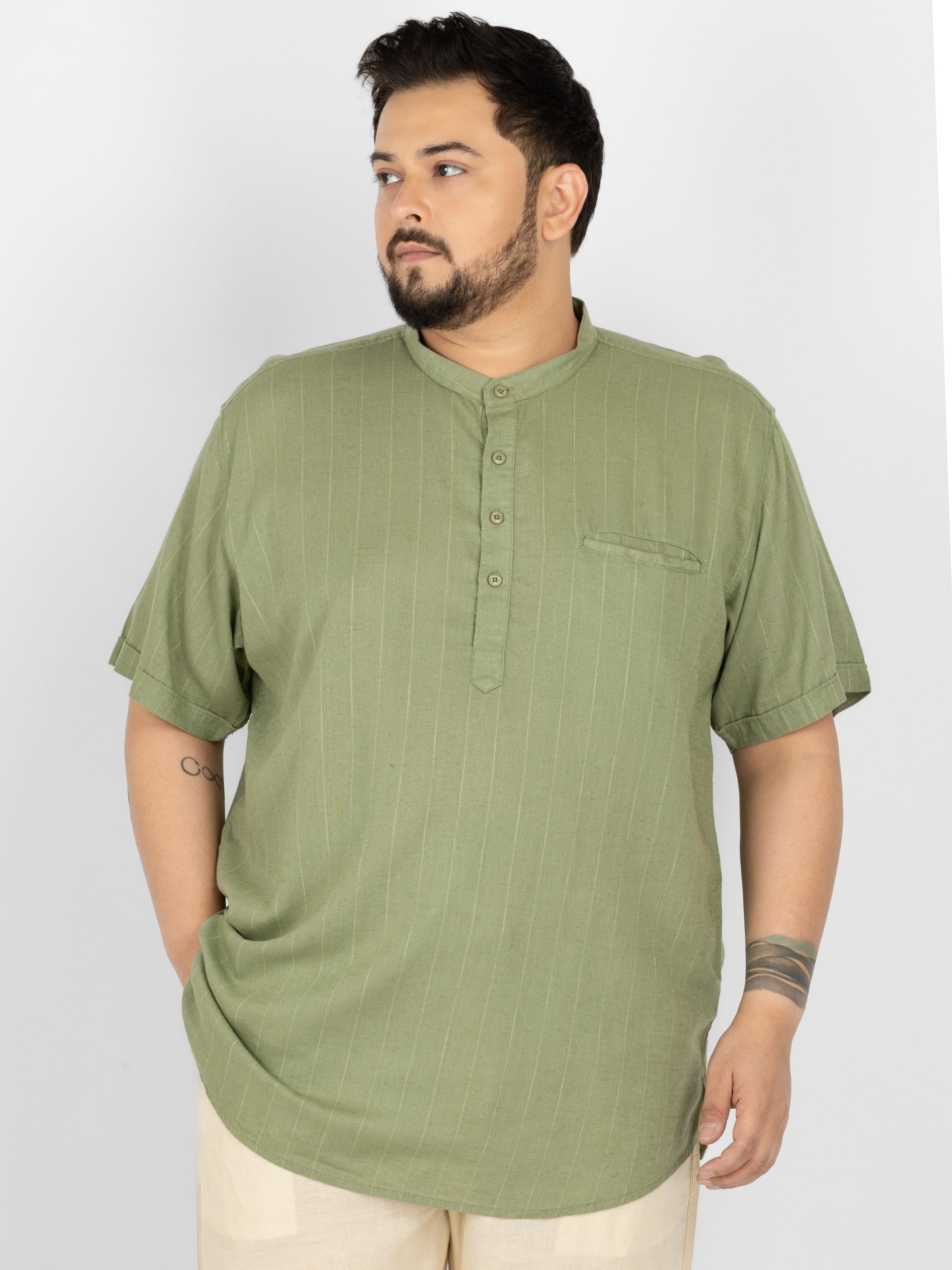 WHATZ Pinnacle Pinstripe Short Kurta for Men
