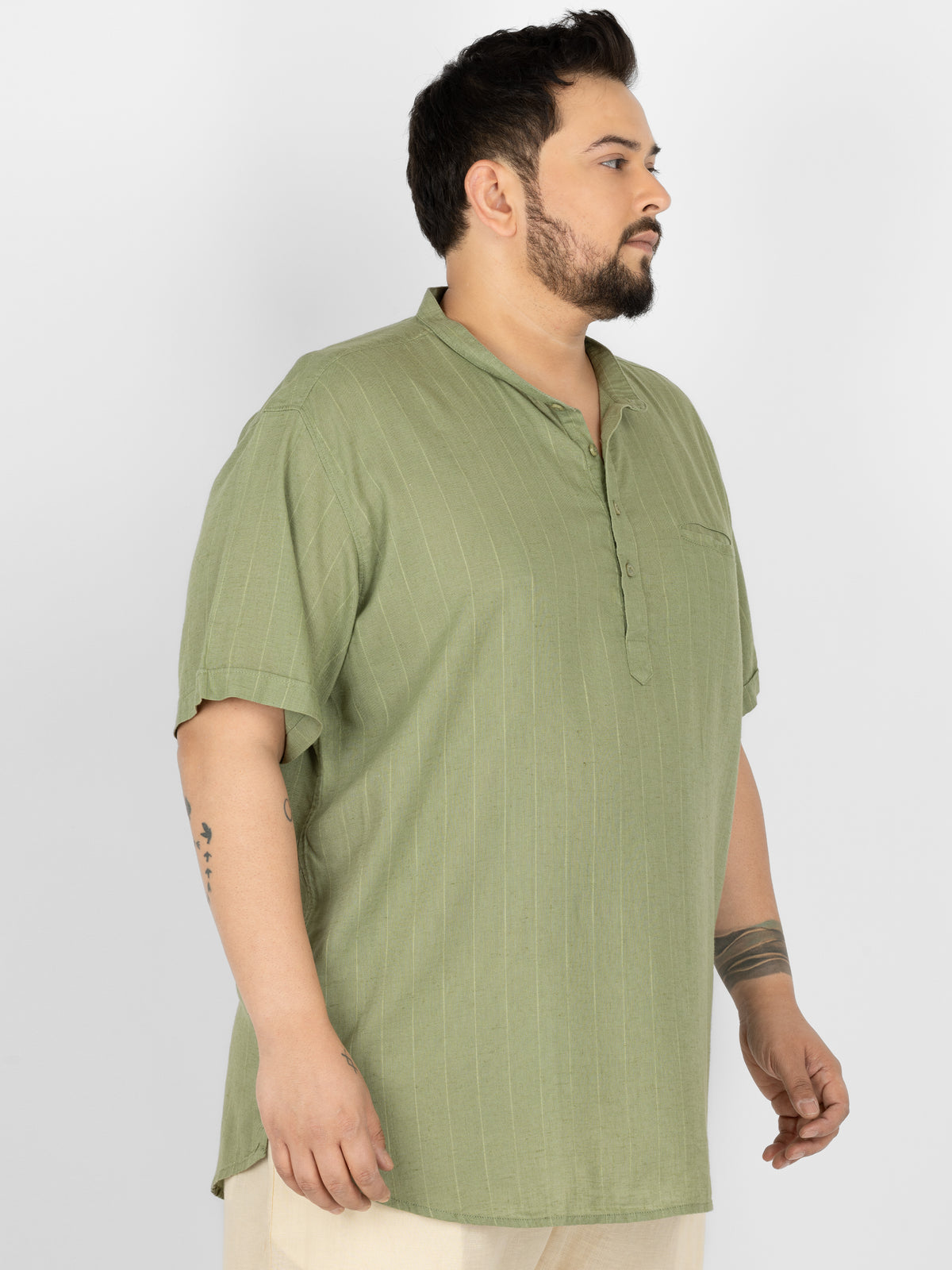 WHATZ Pinnacle Pinstripe Short Kurta for Men