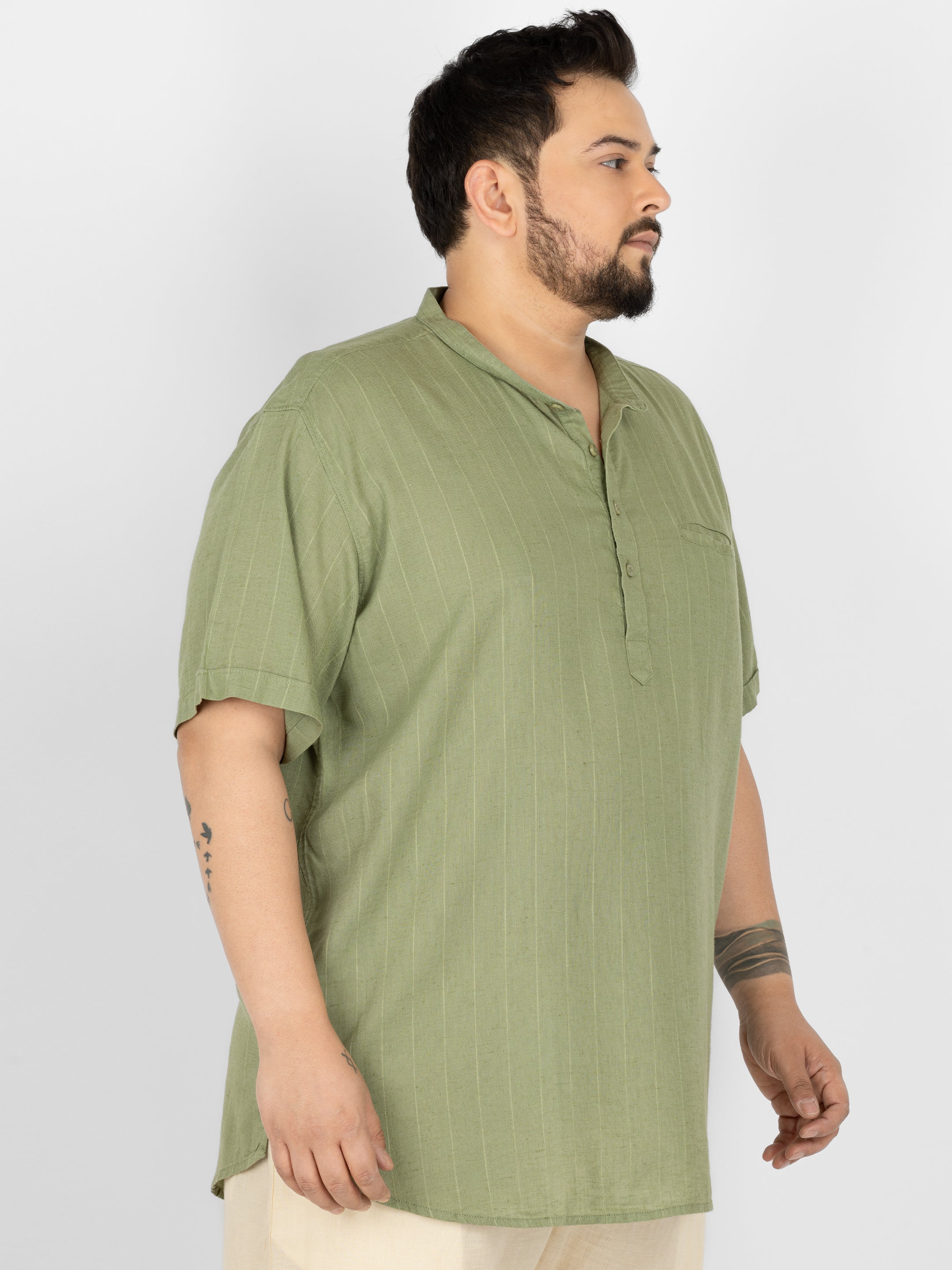 WHATZ Pinnacle Pinstripe Short Kurta for Men
