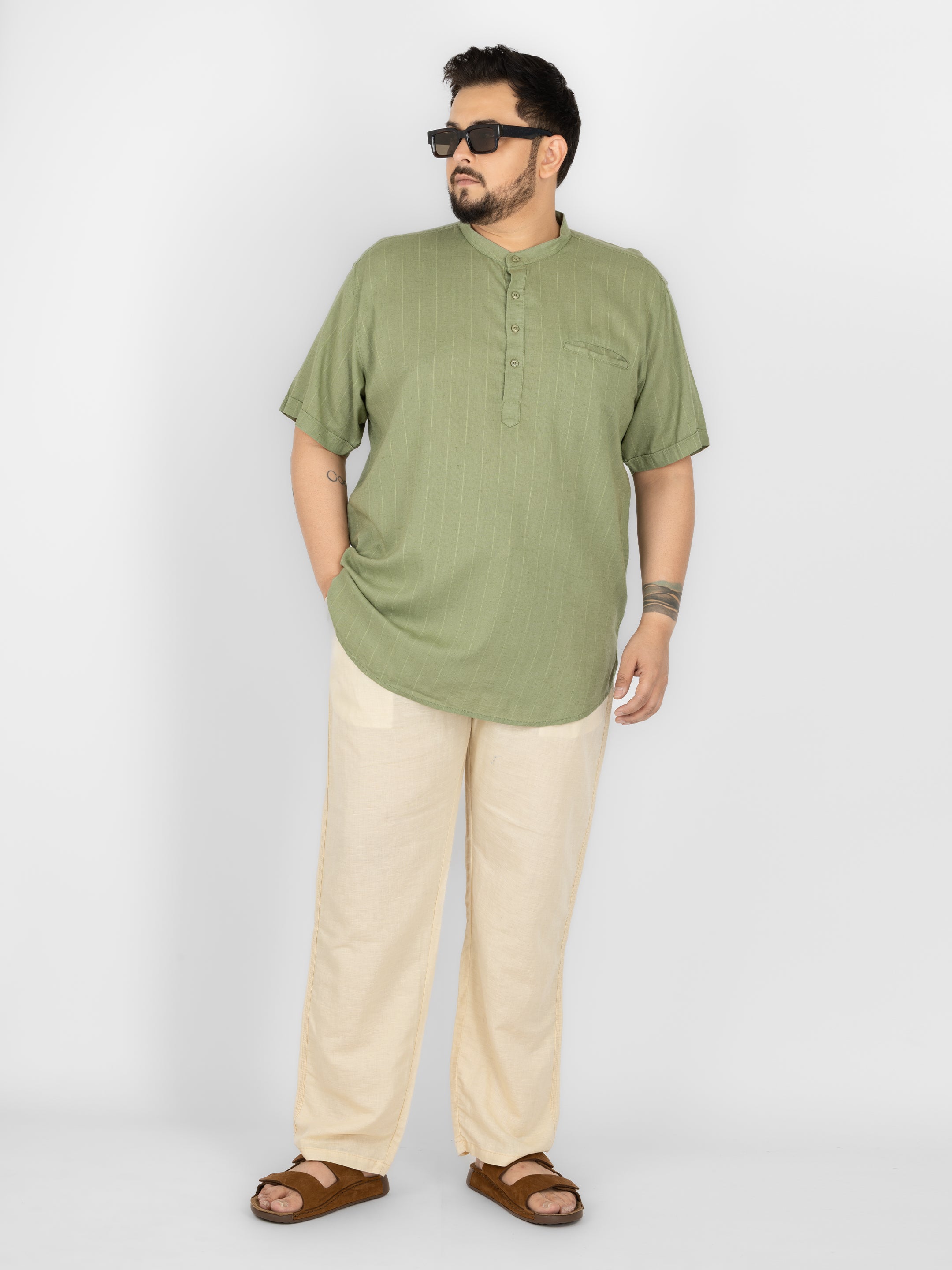WHATZ Pinnacle Pinstripe Short Kurta for Men