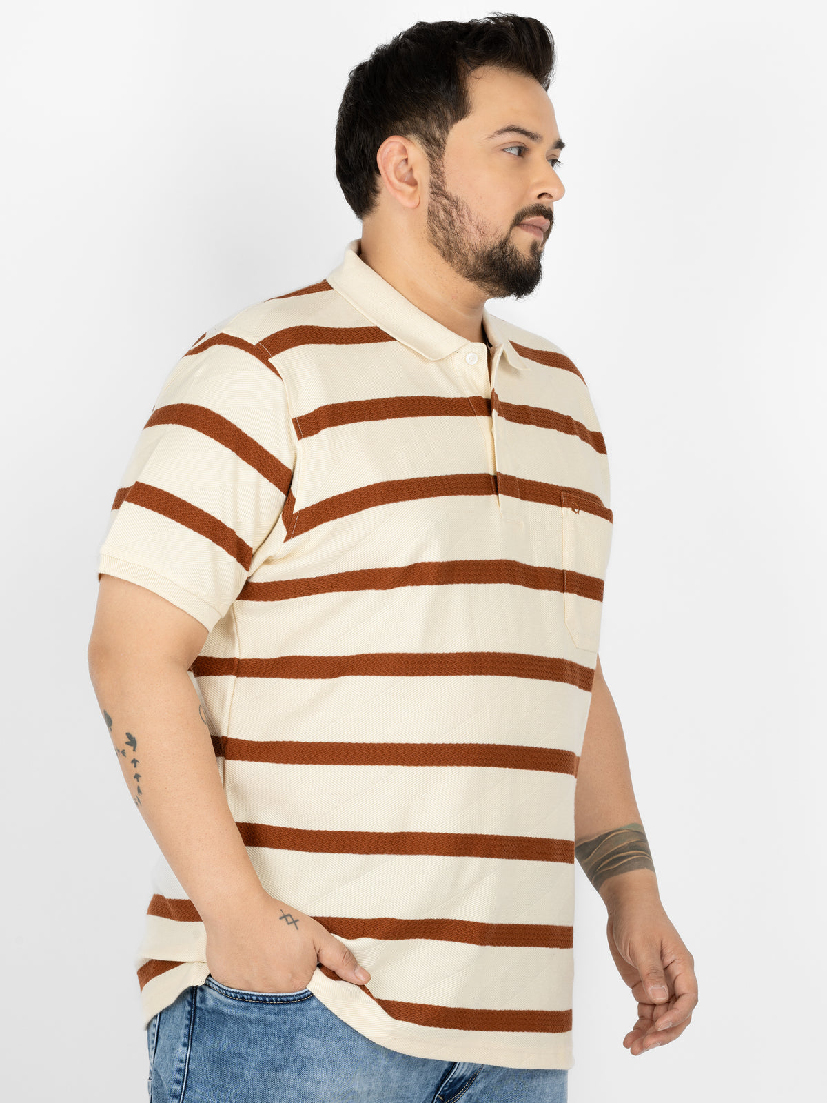 WHATZ Prime Geo-Stripe Jacquard Polo T-Shirt for Men