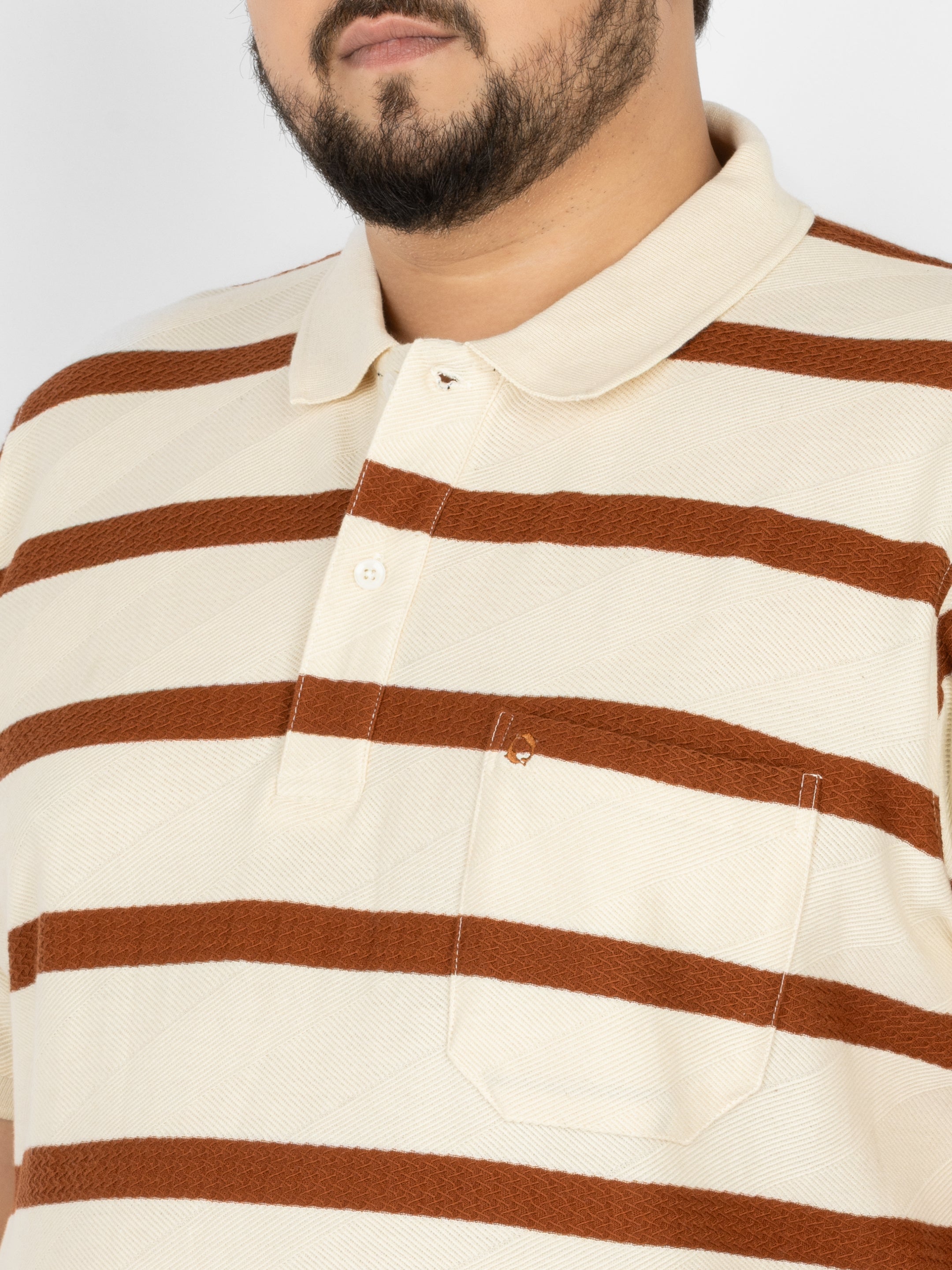 WHATZ Prime Geo-Stripe Jacquard Polo T-Shirt for Men