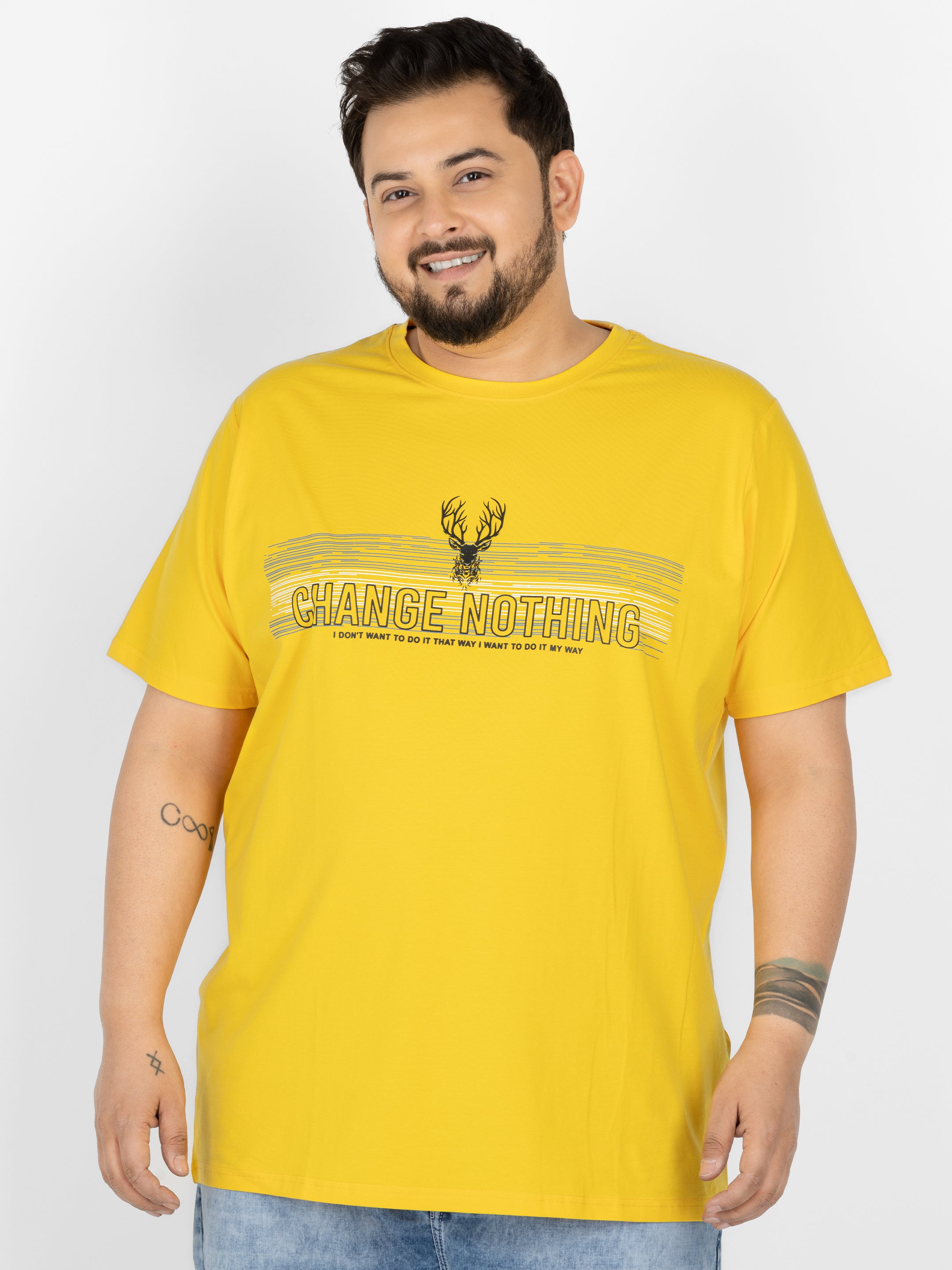 WHATZ Change Nothing Slogan Graphic Round Neck T-Shirt For Men
