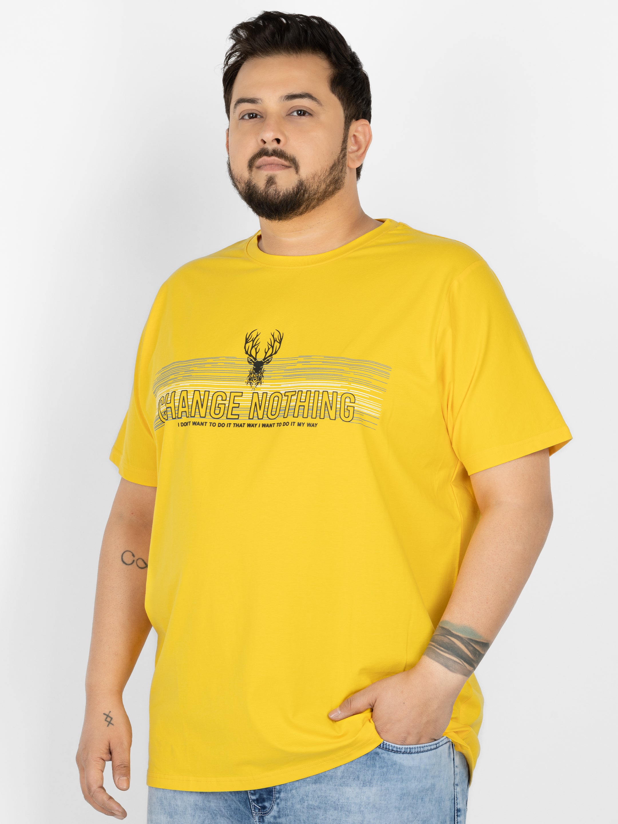 WHATZ Change Nothing Slogan Graphic Round Neck T-Shirt For Men