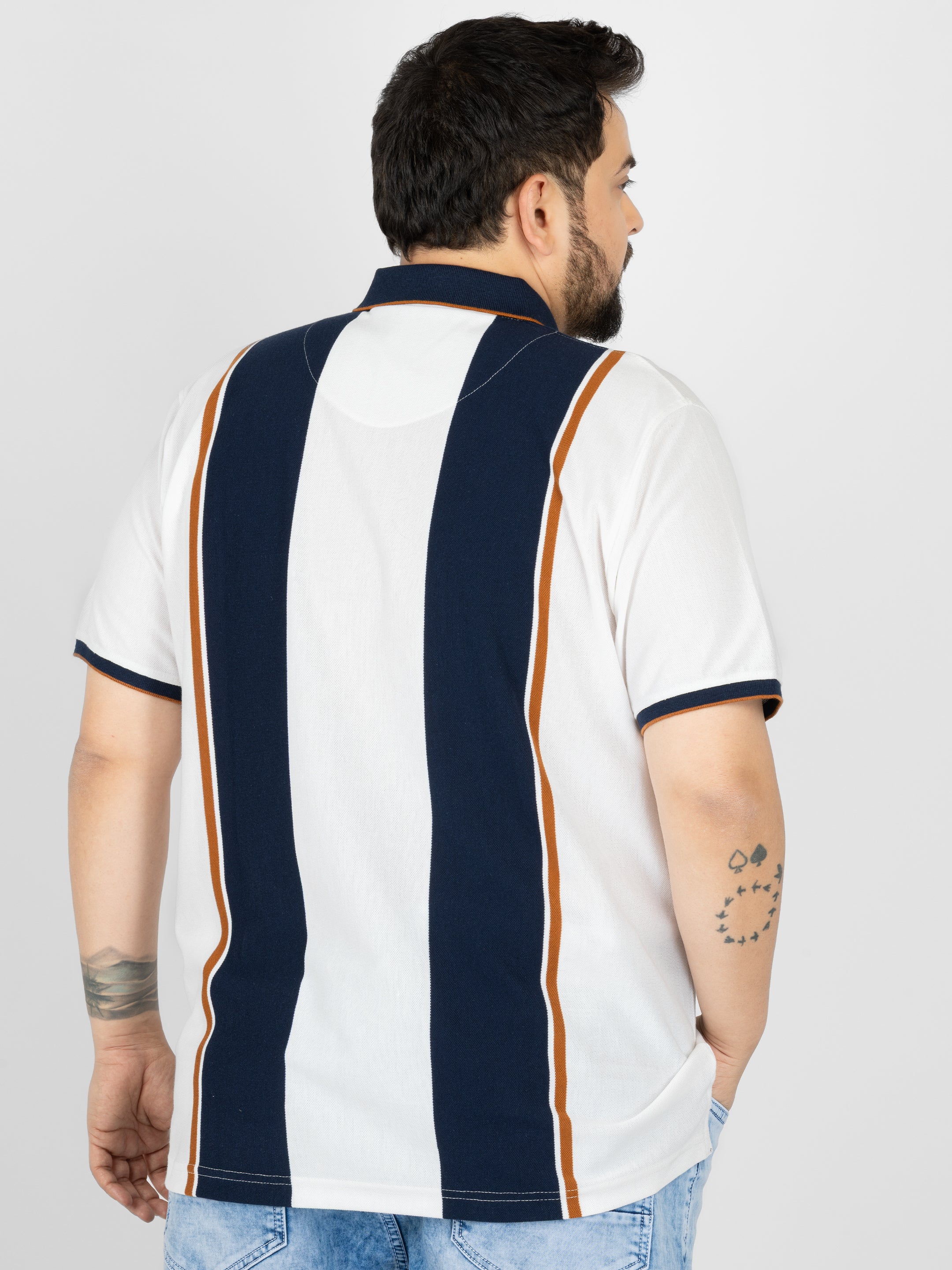 WHATZ Bold Panel Stripe Polo T-Shirt for Men
