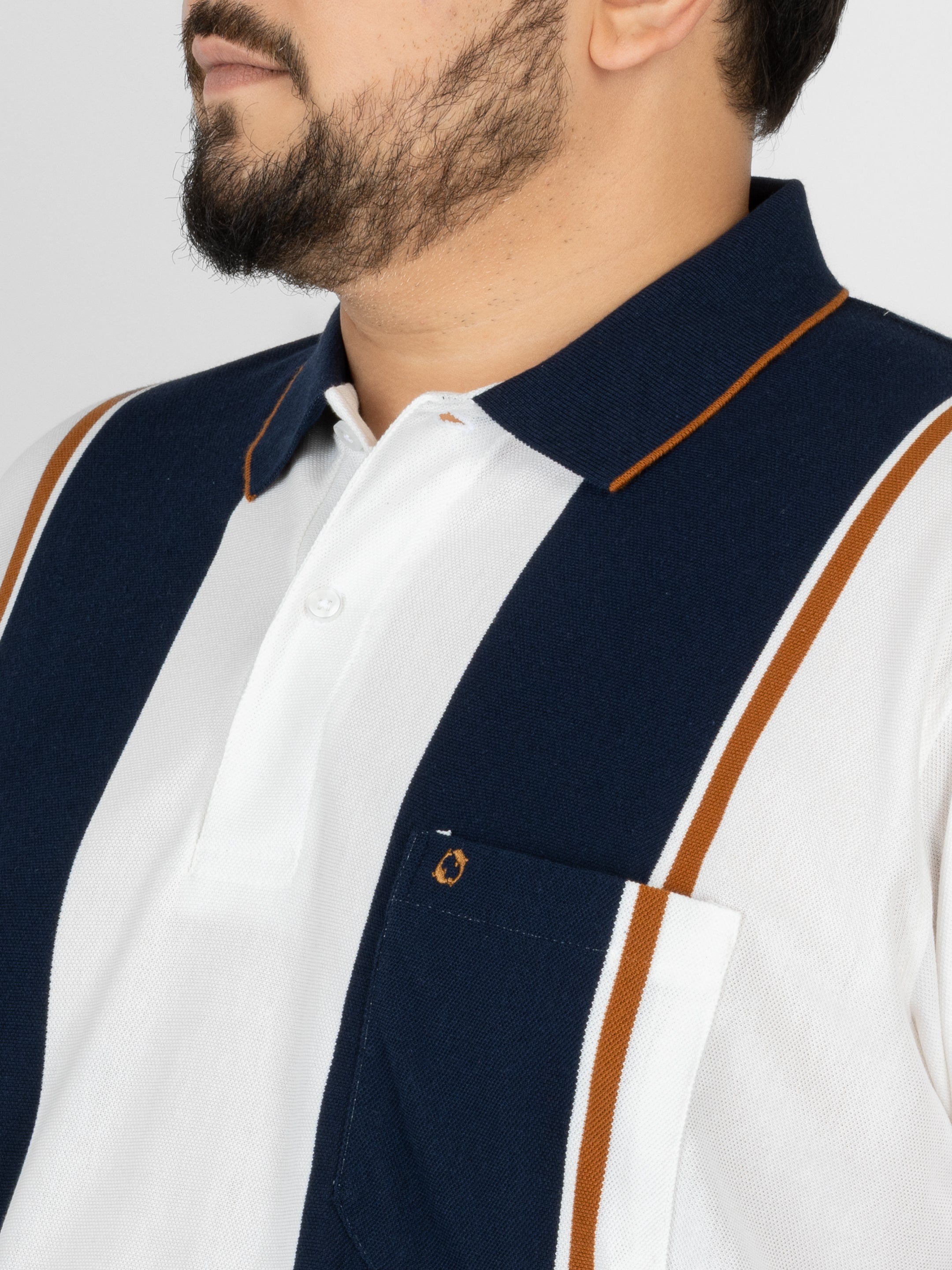 WHATZ Bold Panel Stripe Polo T-Shirt for Men