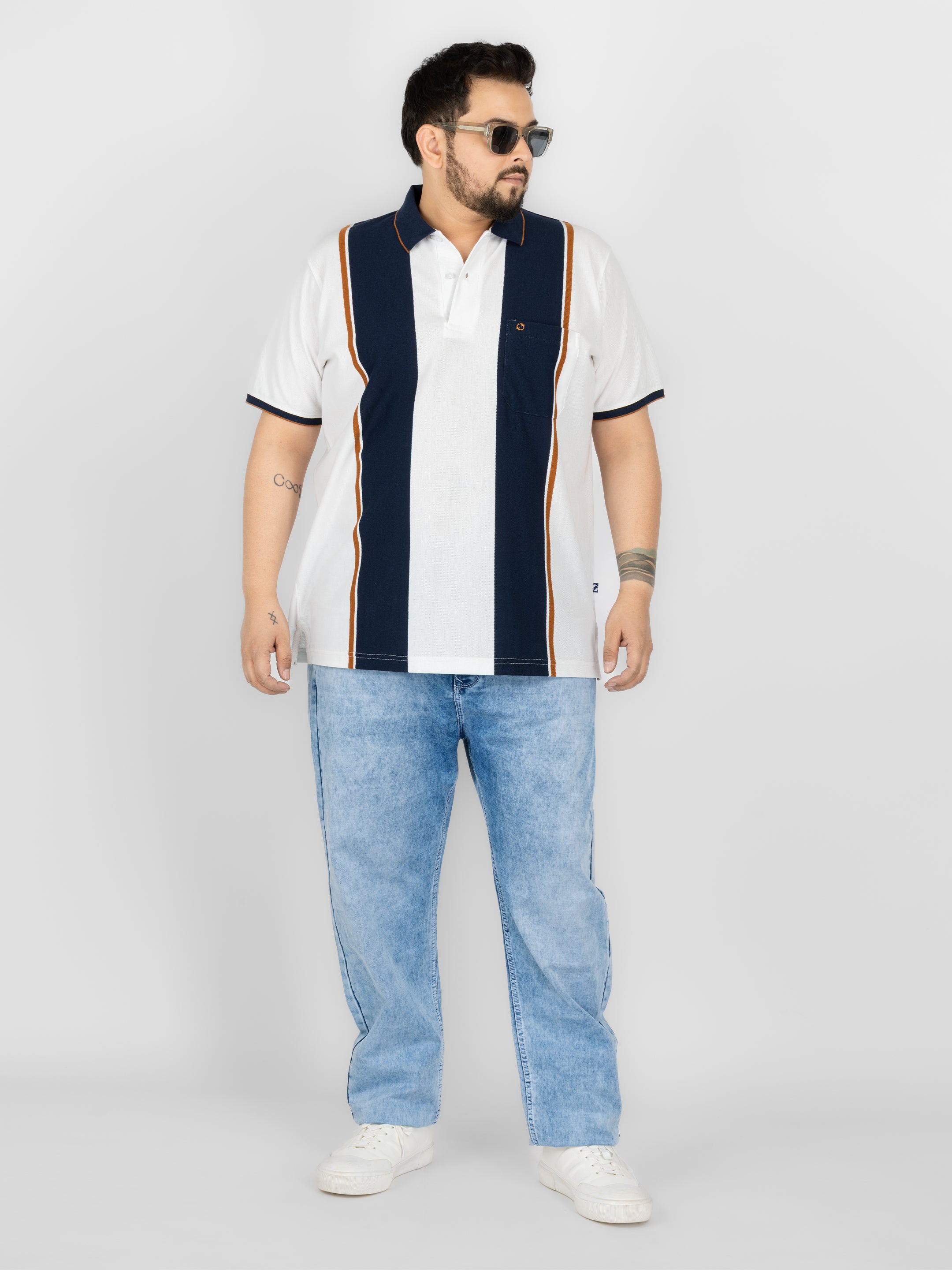 WHATZ Bold Panel Stripe Polo T-Shirt for Men