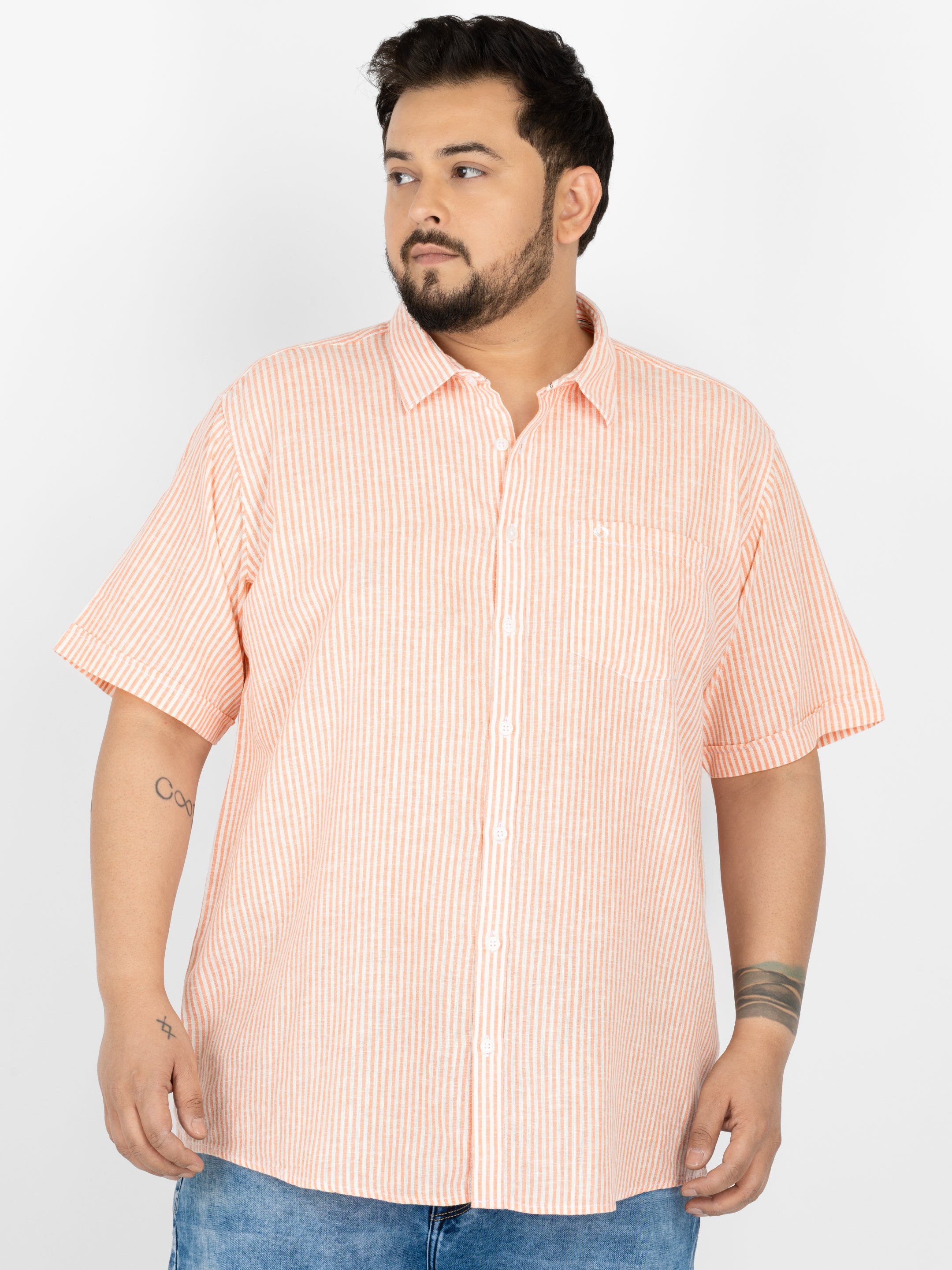 WHATZ Classic Vertical Stripe Half Sleeve Shirt For Men
