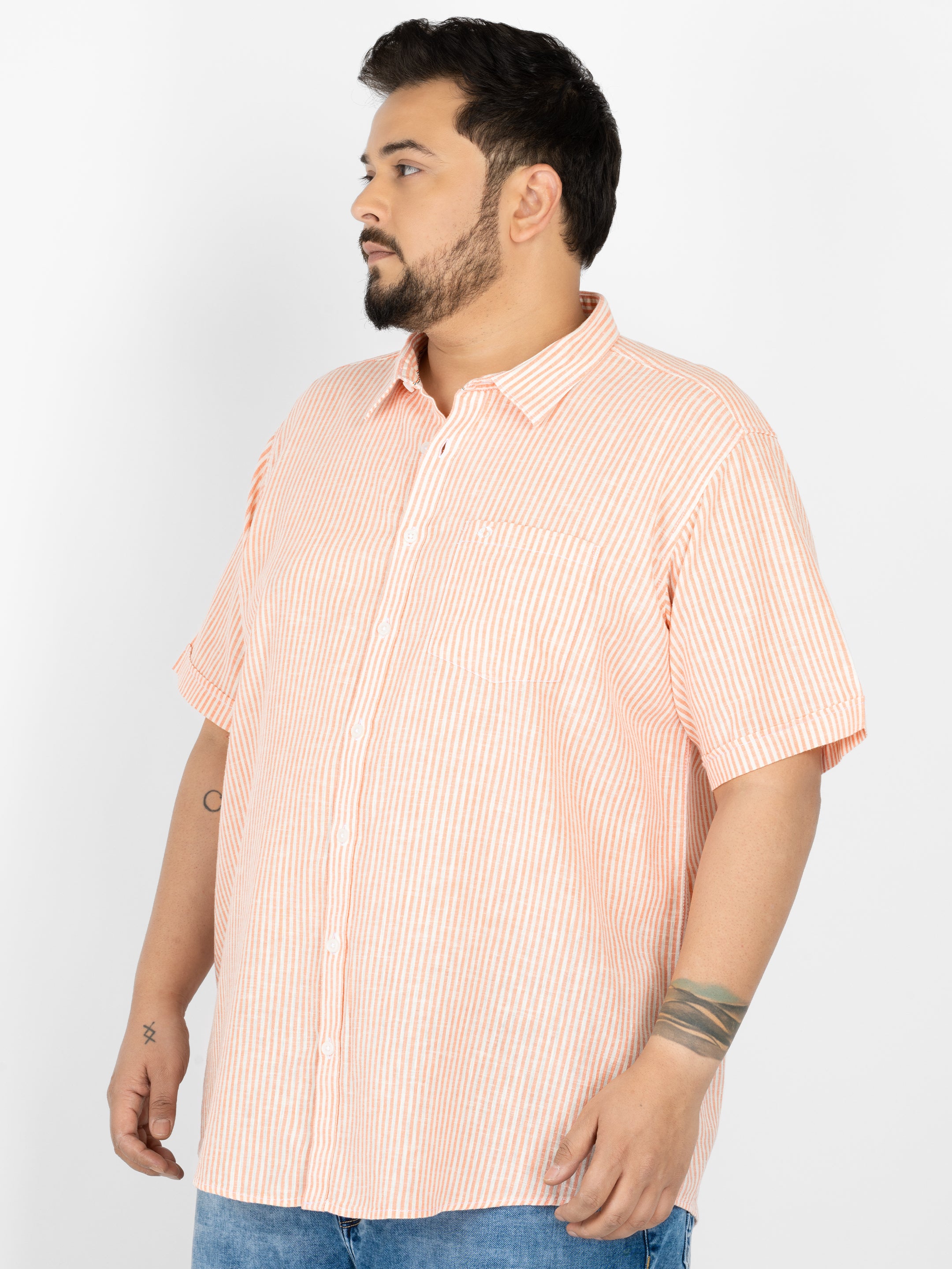 WHATZ Classic Vertical Stripe Half Sleeve Shirt For Men
