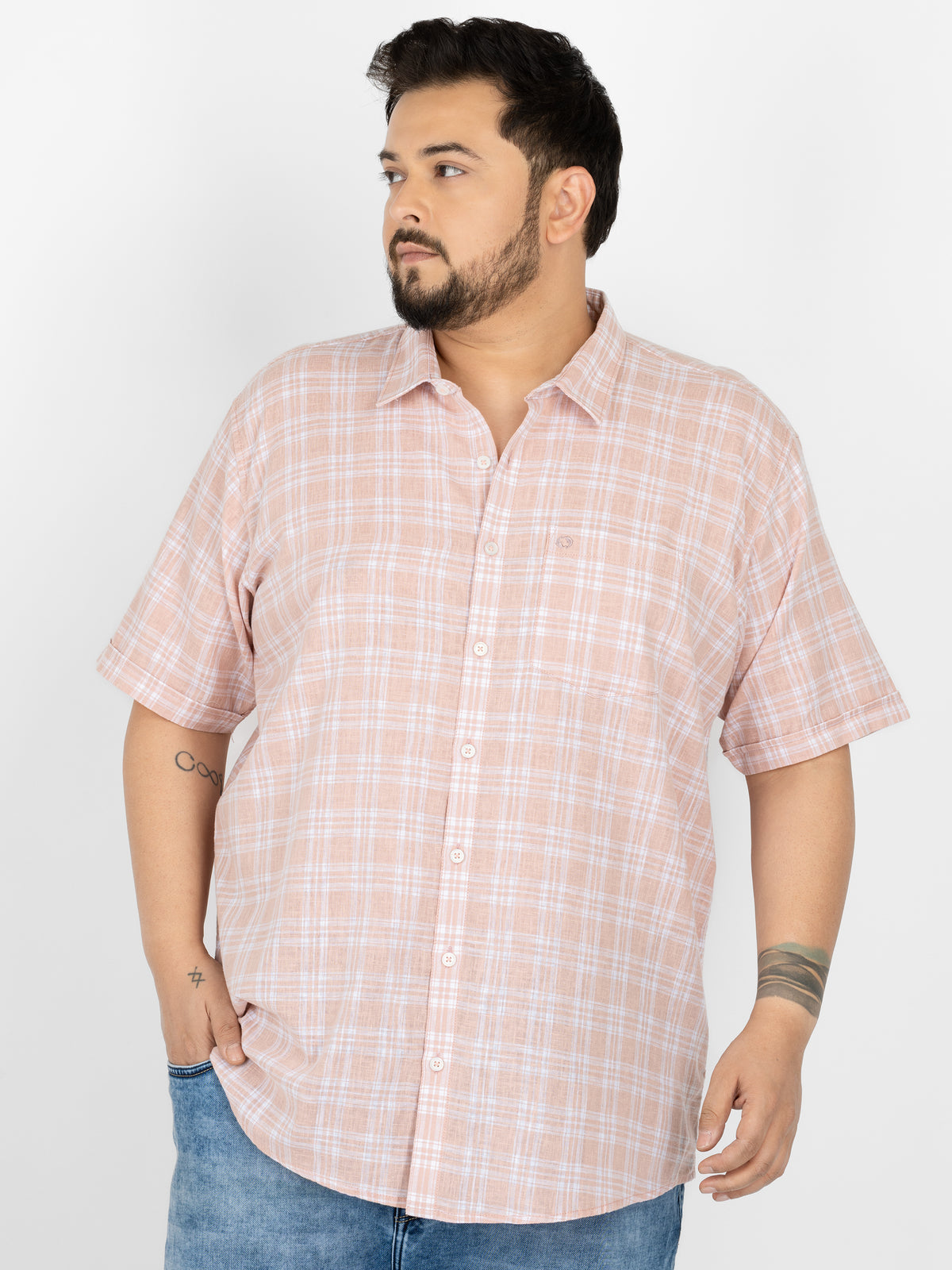 WHATZ Grid Checked Half Sleeve Shirt For Men