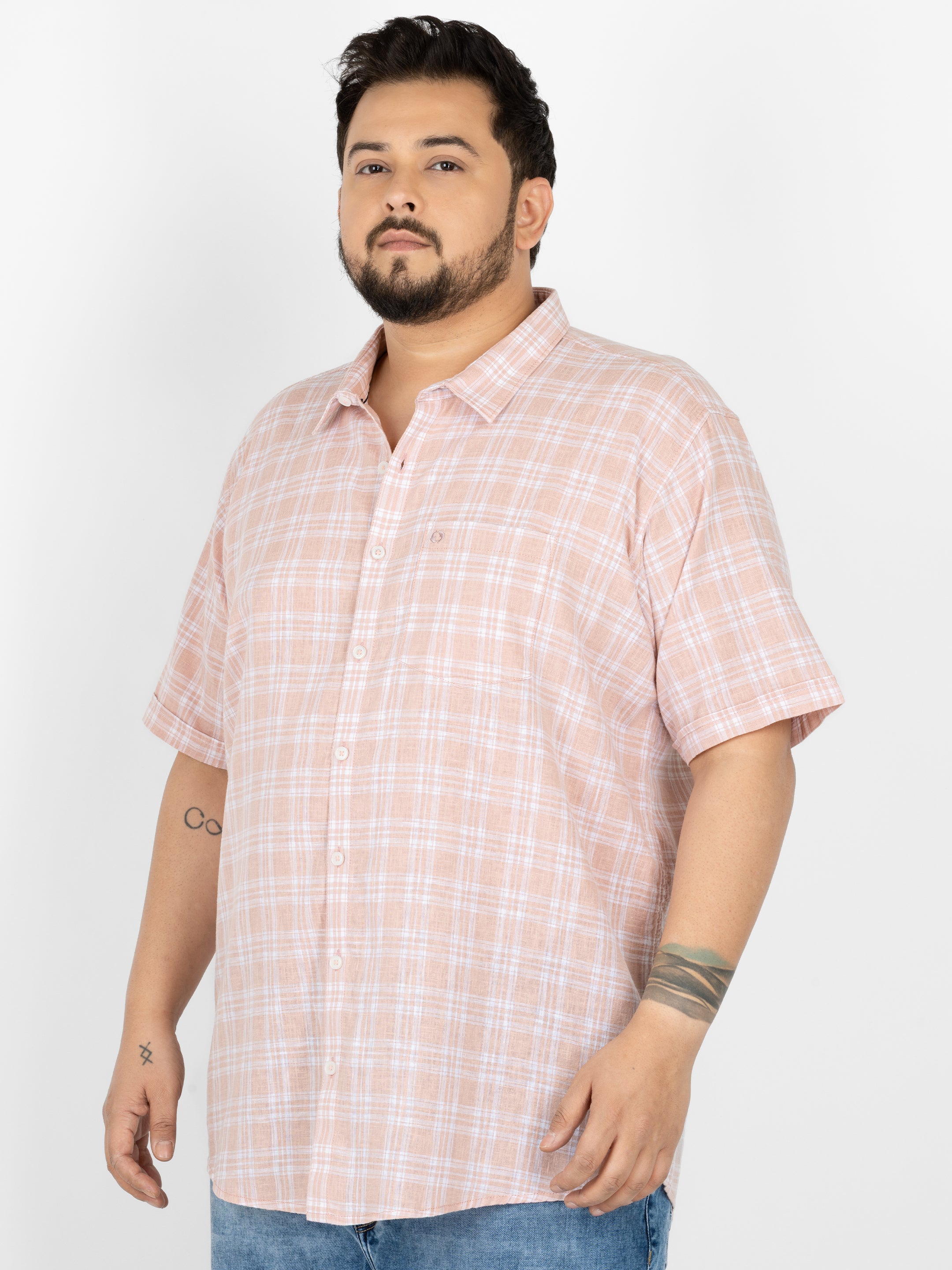 WHATZ Grid Checked Half Sleeve Shirt For Men