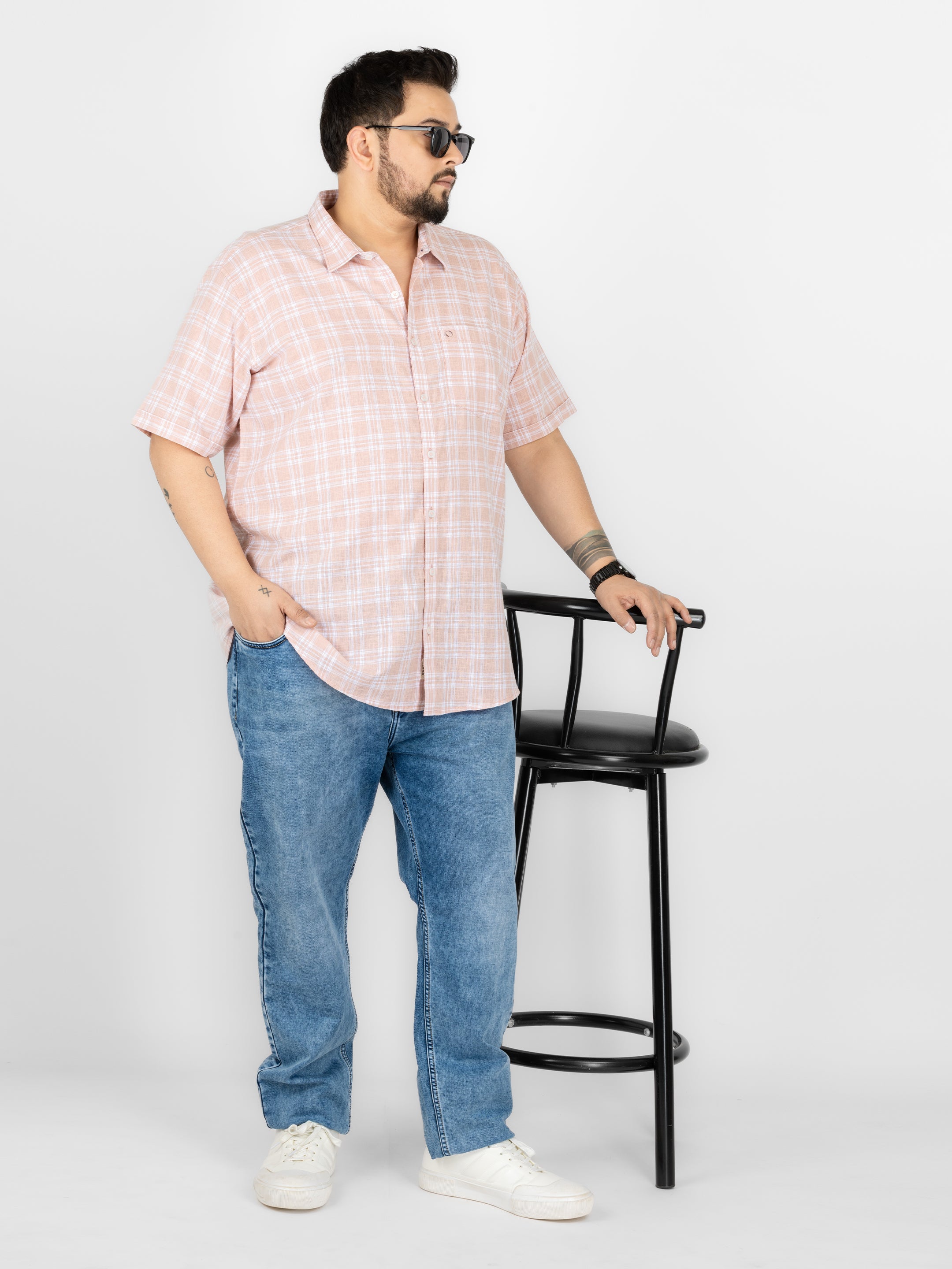 WHATZ Grid Checked Half Sleeve Shirt For Men
