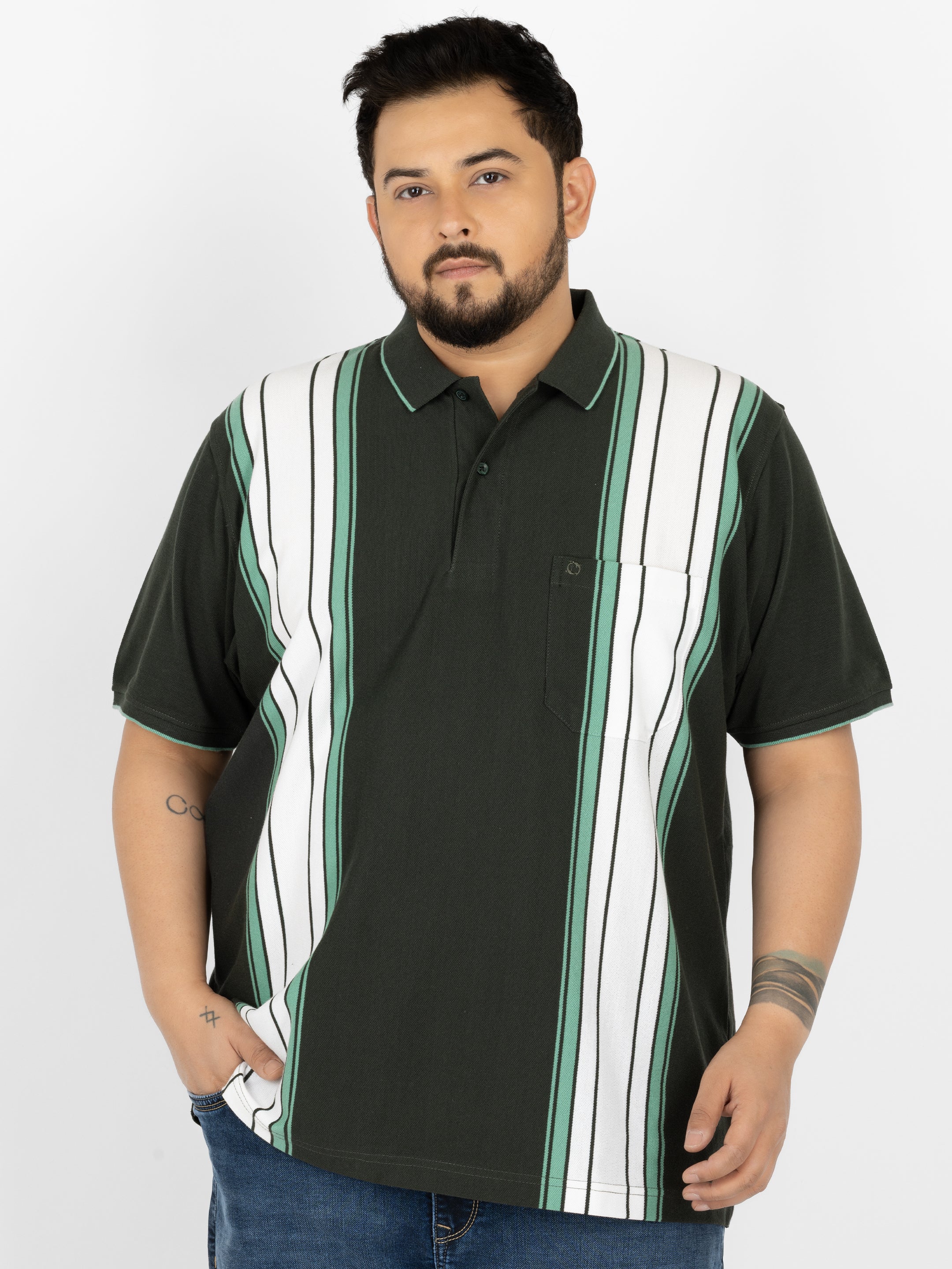 WHATZ Shadow Panel Stripe Polo T-Shirt for Men