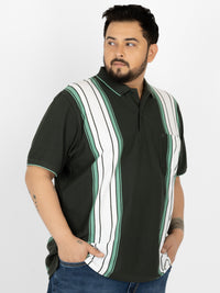 WHATZ Shadow Panel Stripe Polo T-Shirt for Men