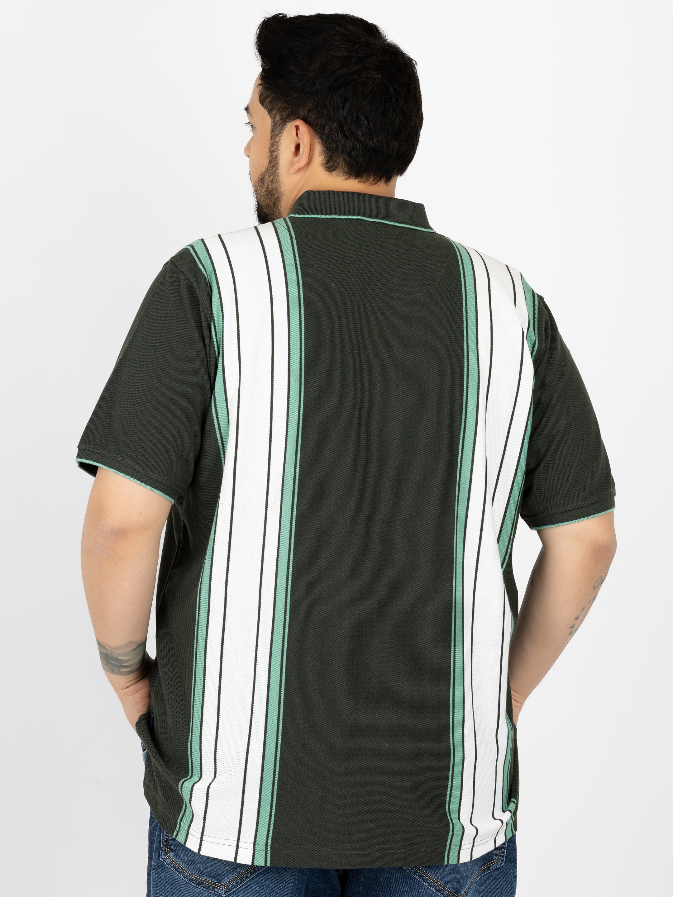 WHATZ Shadow Panel Stripe Polo T-Shirt for Men