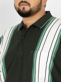 WHATZ Shadow Panel Stripe Polo T-Shirt for Men