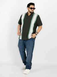 WHATZ Shadow Panel Stripe Polo T-Shirt for Men