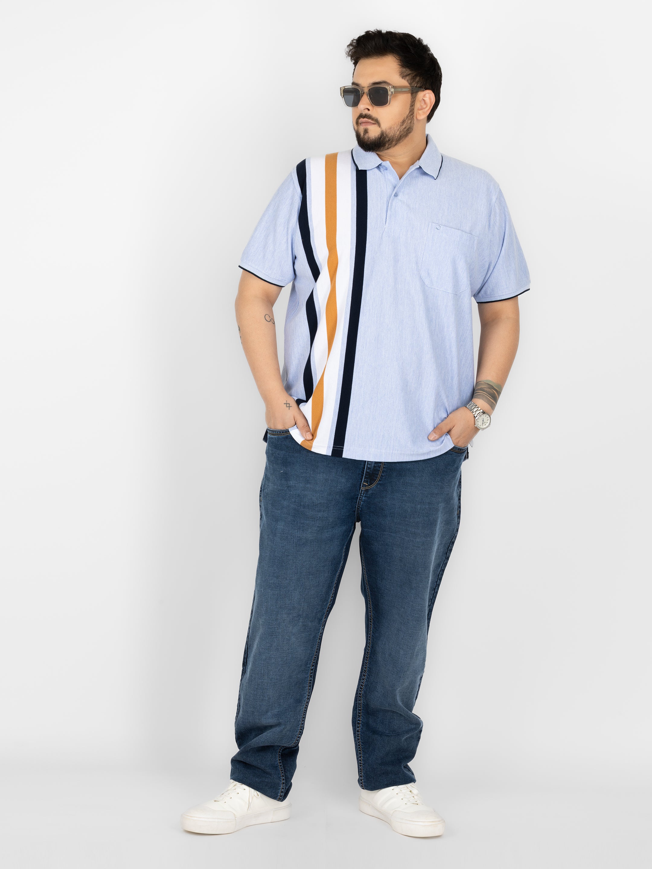 WHATZ Kinetic Stripe Polo T-Shirt for Men