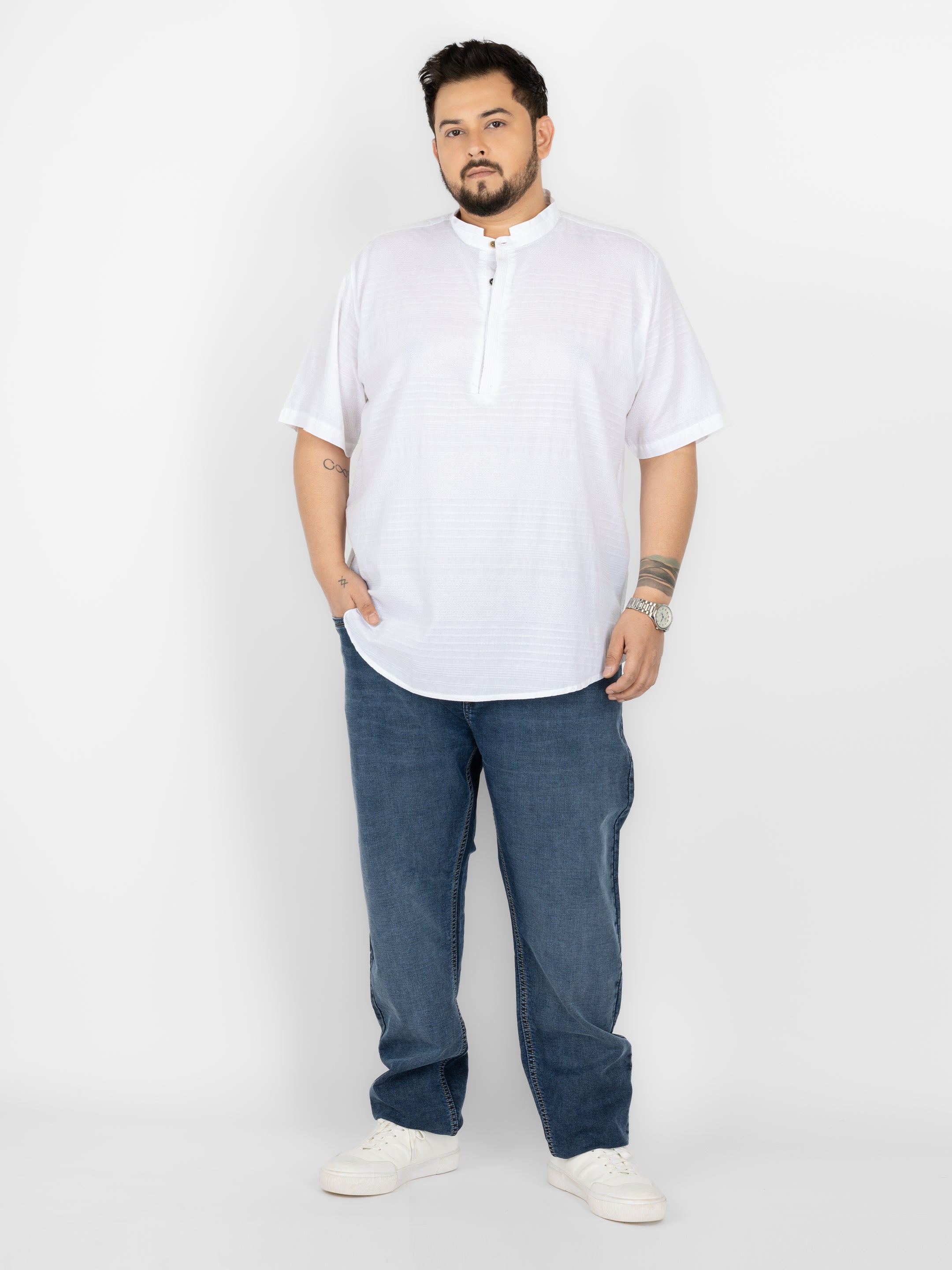 WHATZ Core Mandarian Fusion Short Kurta for Men