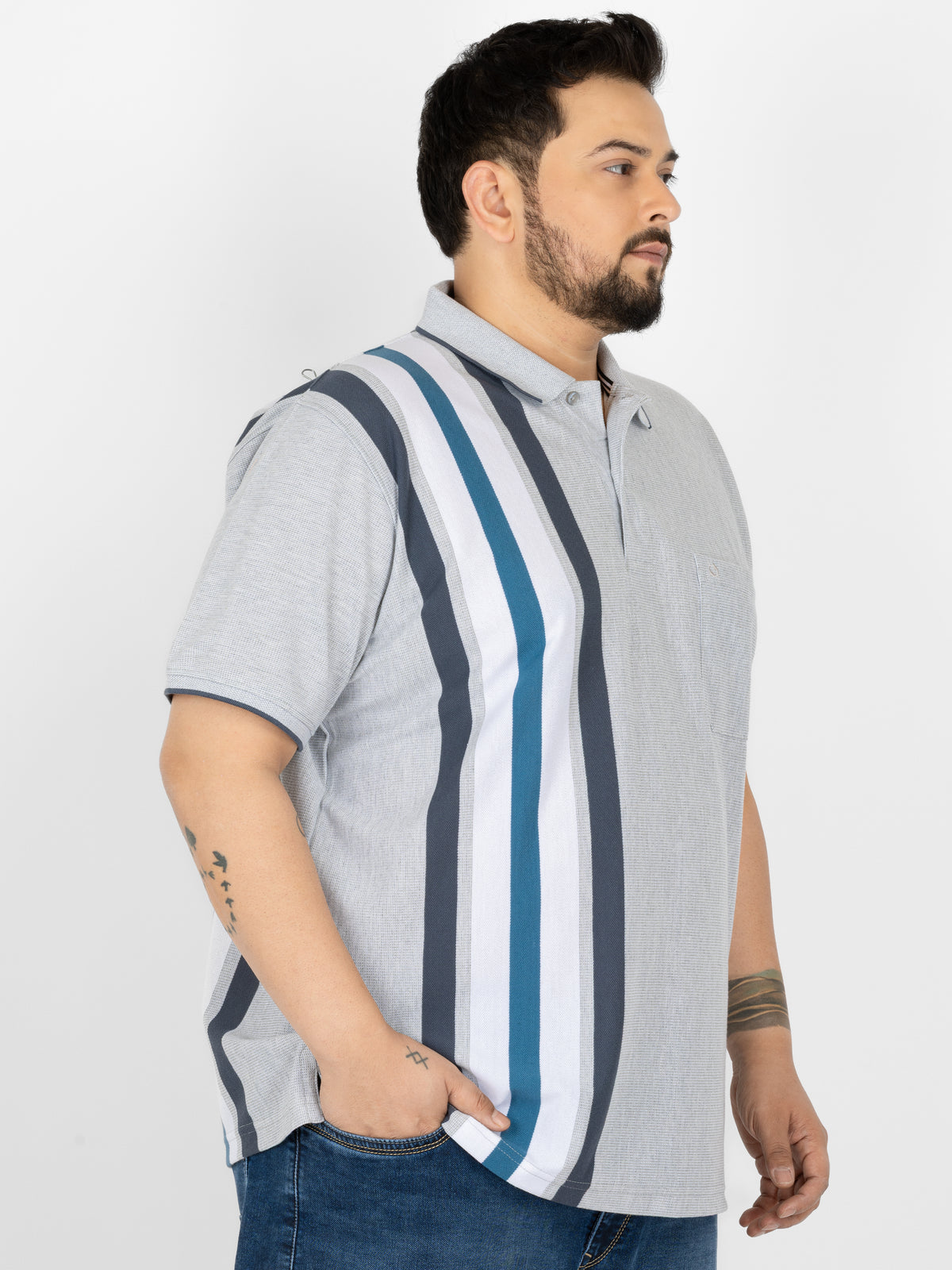 WHATZ Kinetic Stripe Polo T-Shirt for Men