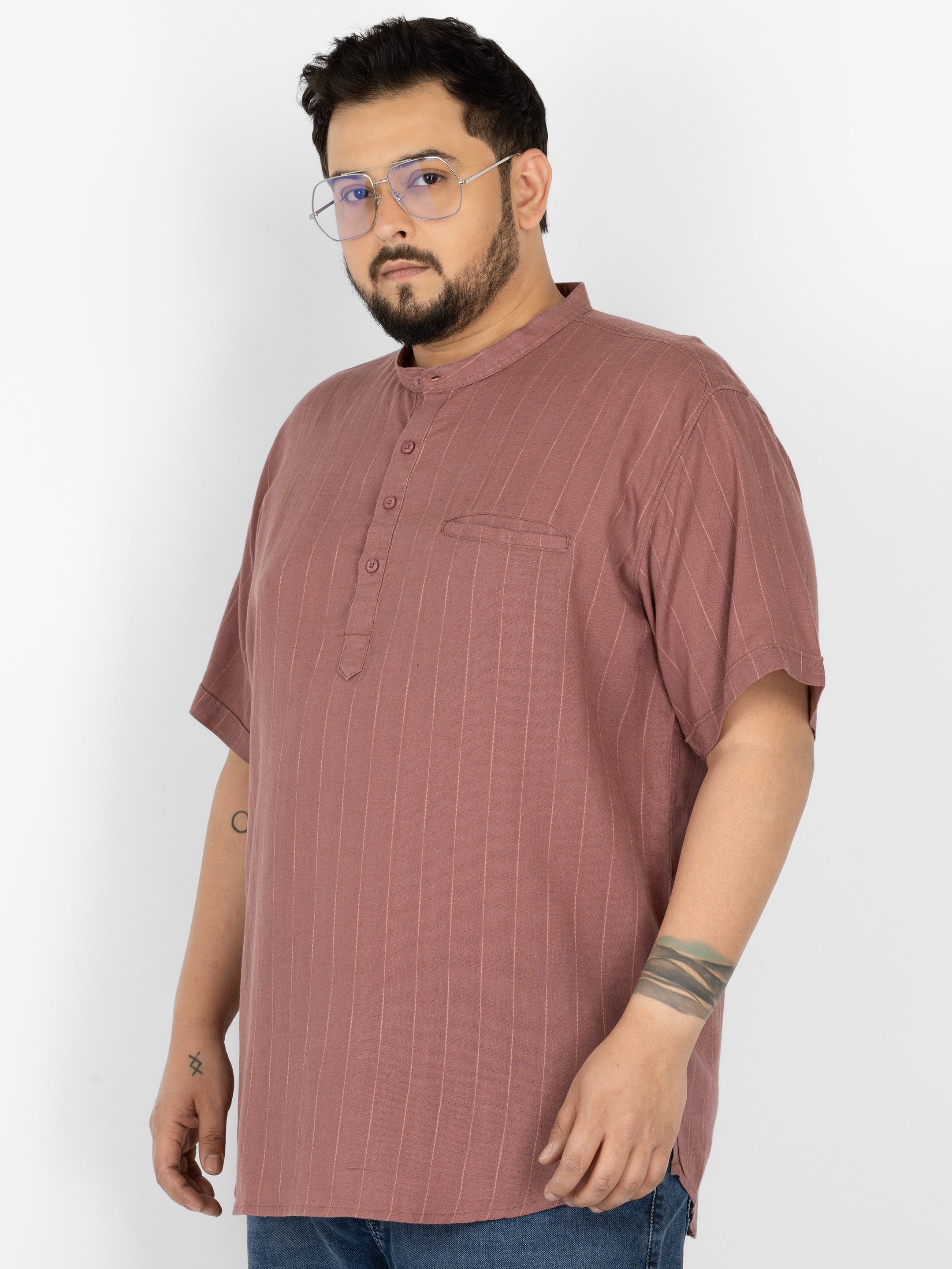 WHATZ Pinnacle Pinstripe Short Kurta for Men