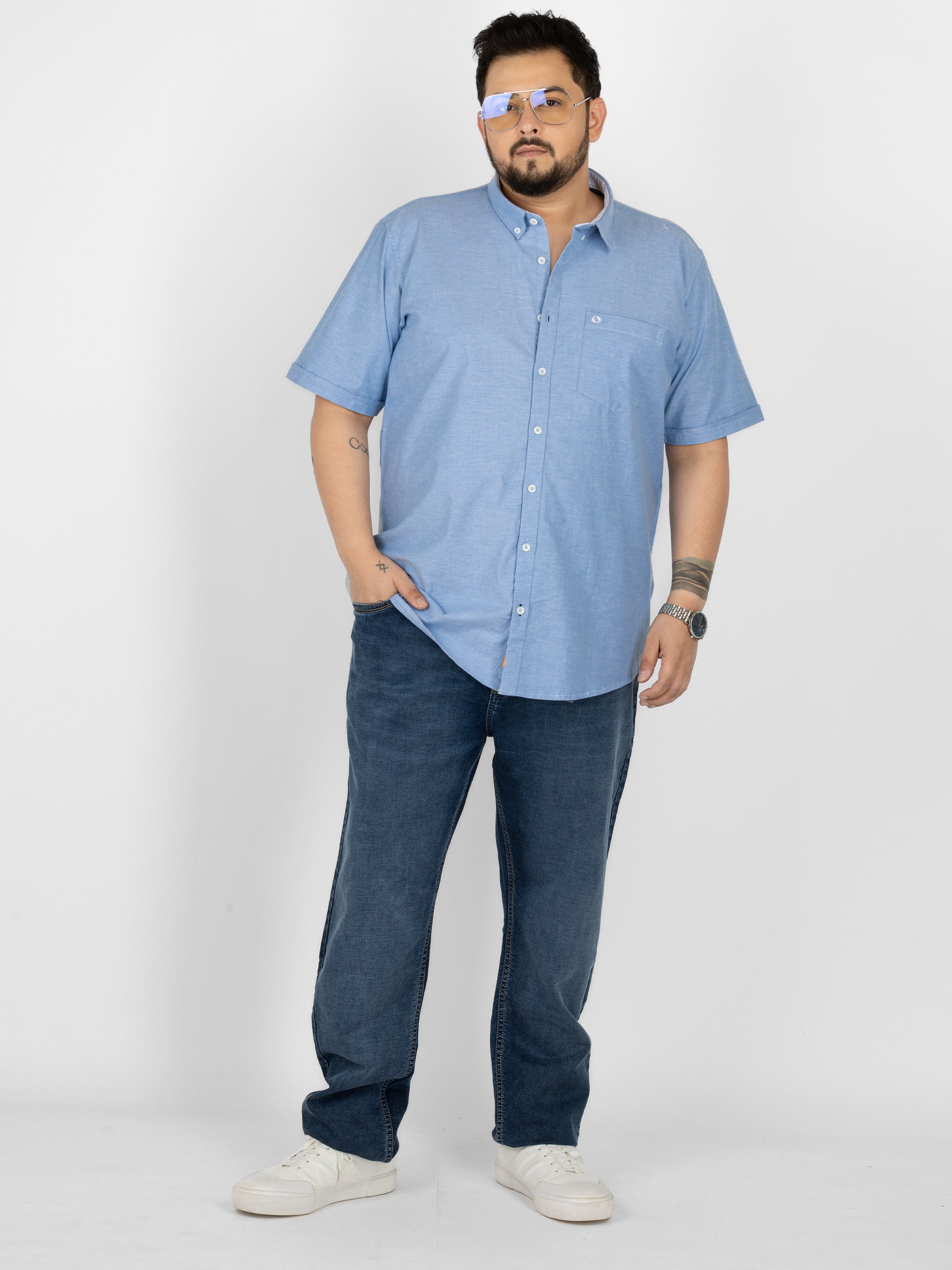 WHATZ Premium Oxford Shirt for Men Half Sleeve