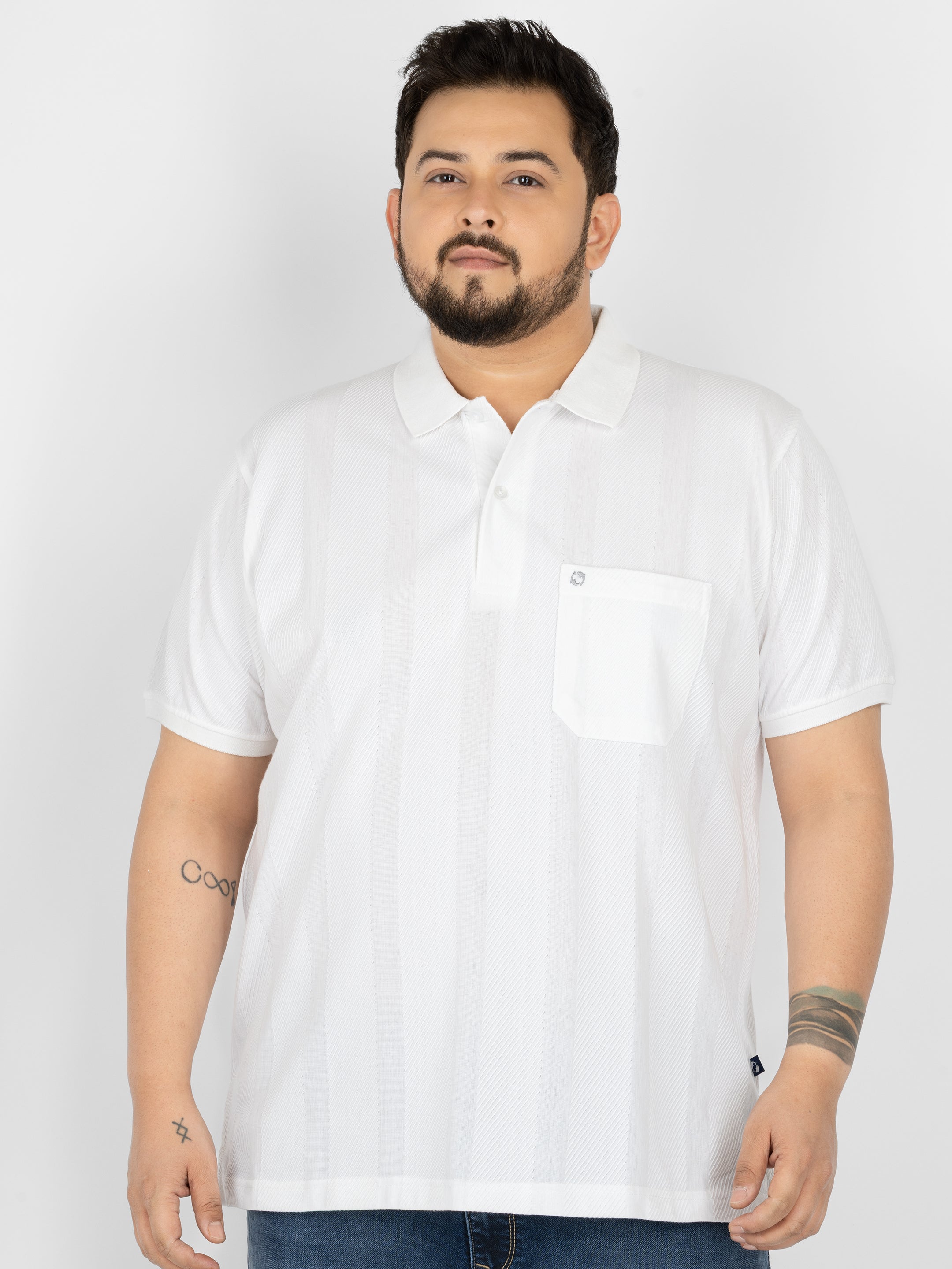 WHATZ Vertical Textured Jacquard Polo T-shirt For Men