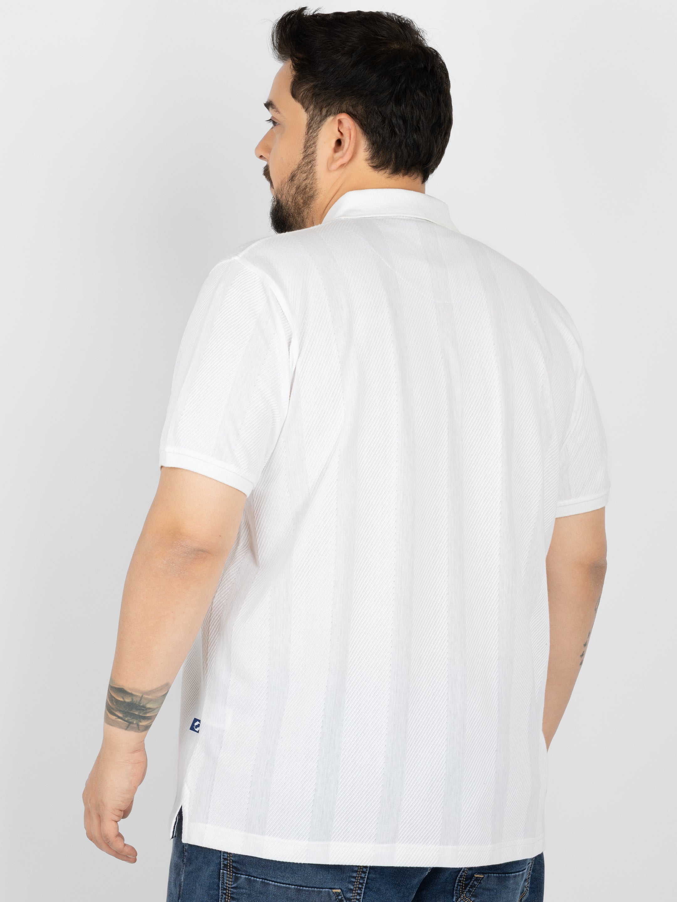 WHATZ Vertical Textured Jacquard Polo T-shirt For Men