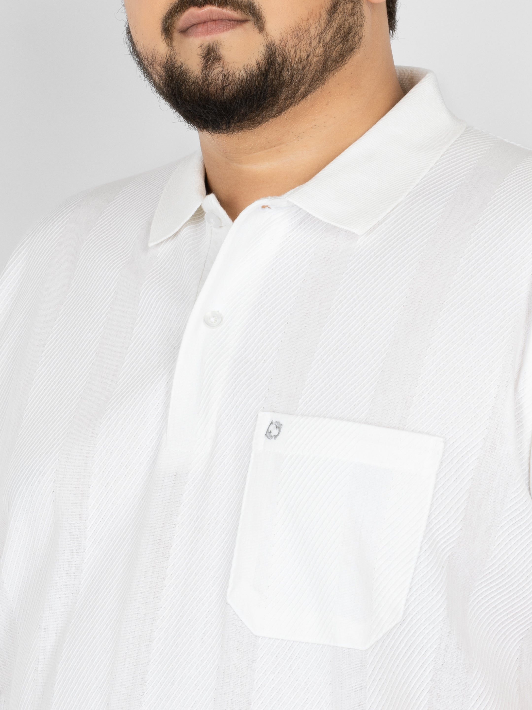 WHATZ Vertical Textured Jacquard Polo T-shirt For Men