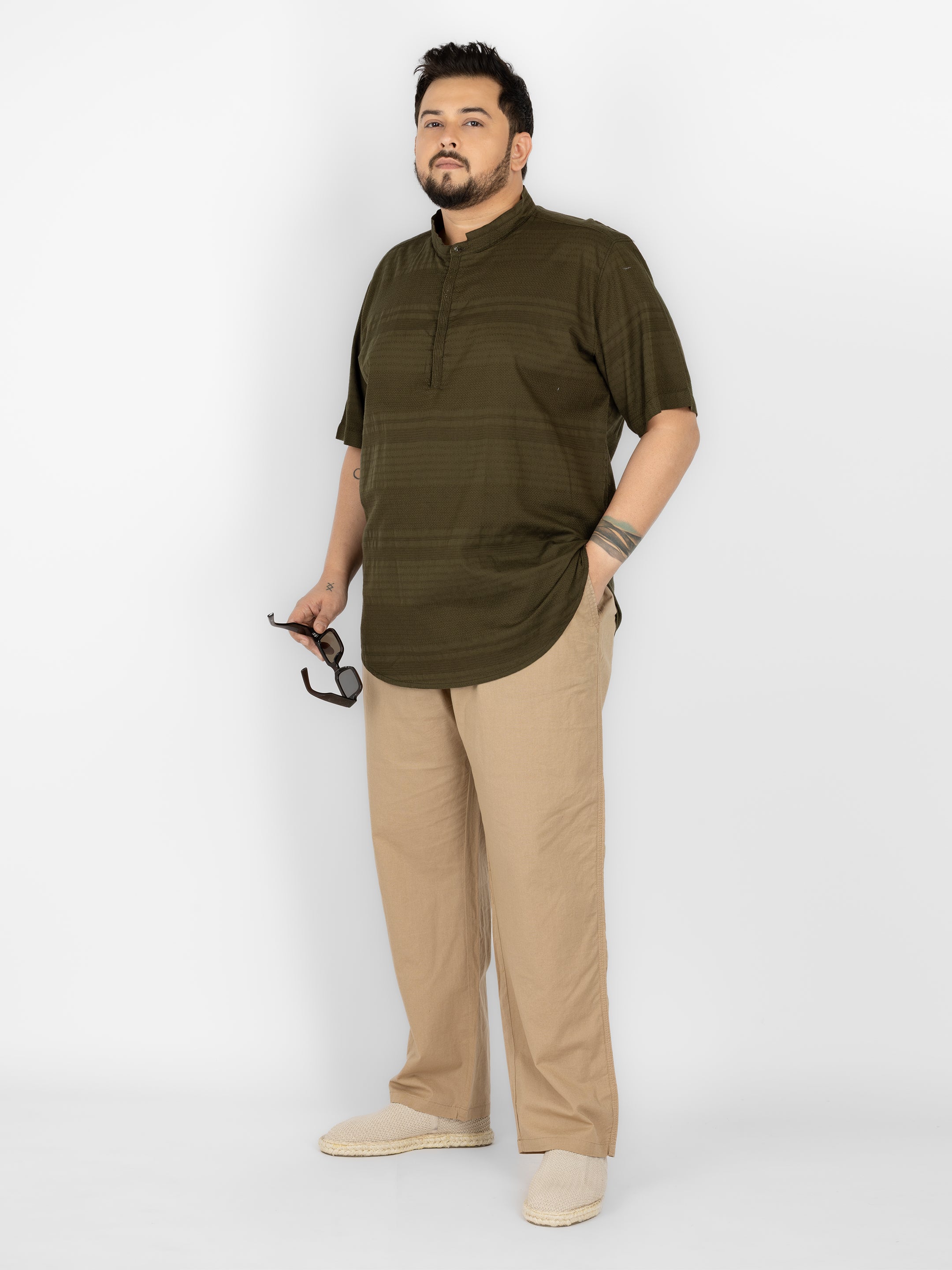 WHATZ Core Mandarian Fusion Short Kurta for Men
