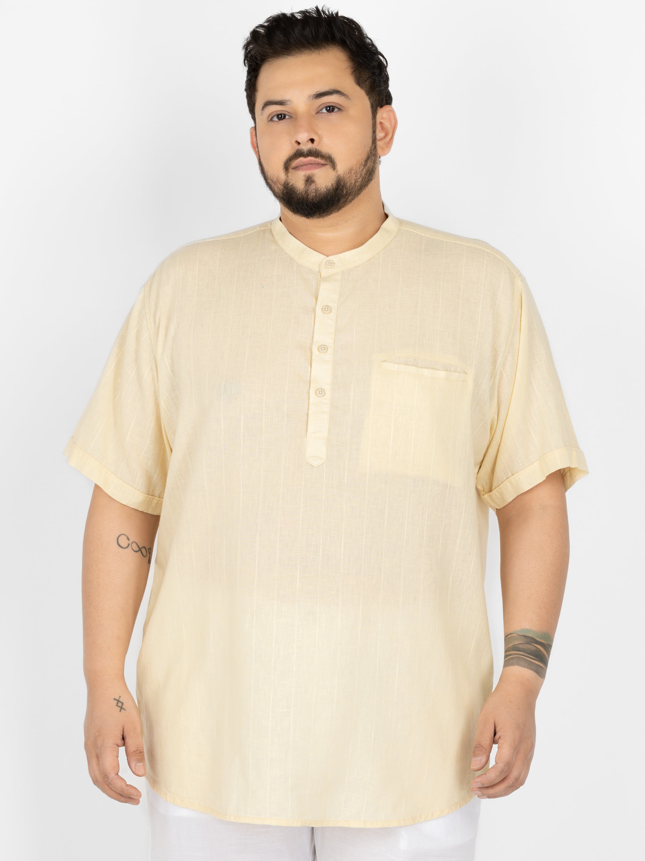 WHATZ Pinnacle Pinstripe Short Kurta for Men
