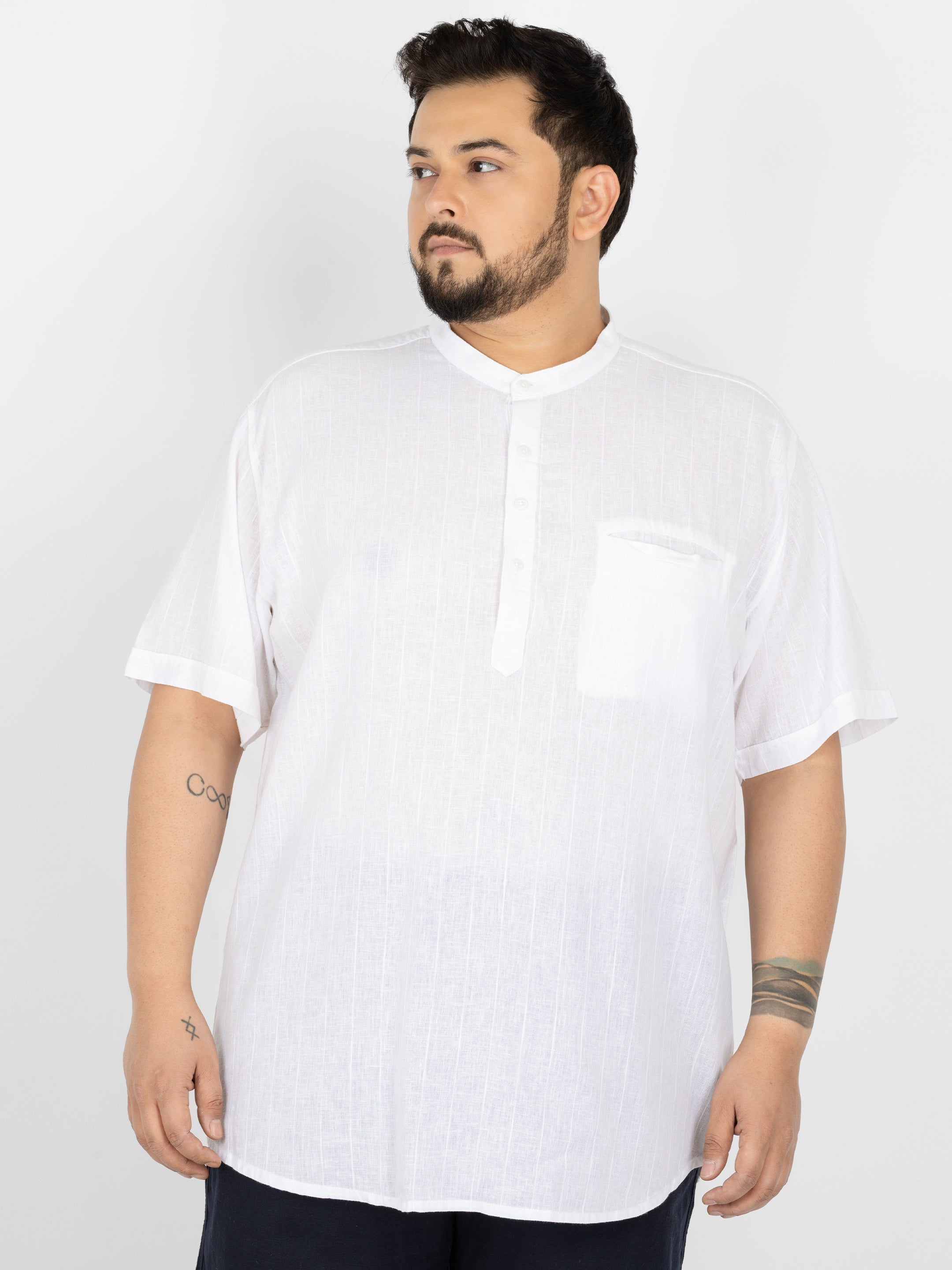 WHATZ Pinnacle Pinstripe Short Kurta for Men