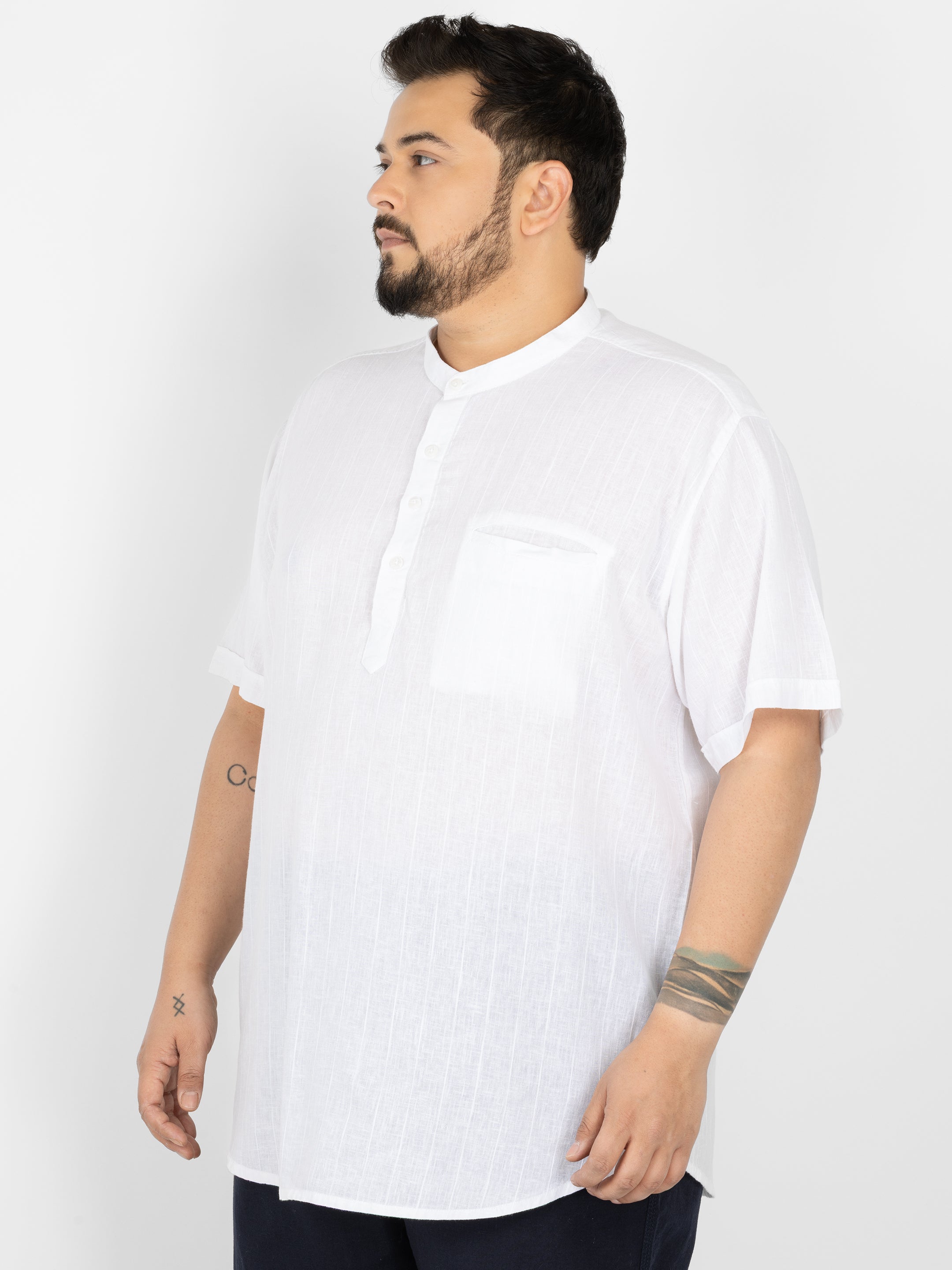 WHATZ Pinnacle Pinstripe Short Kurta for Men