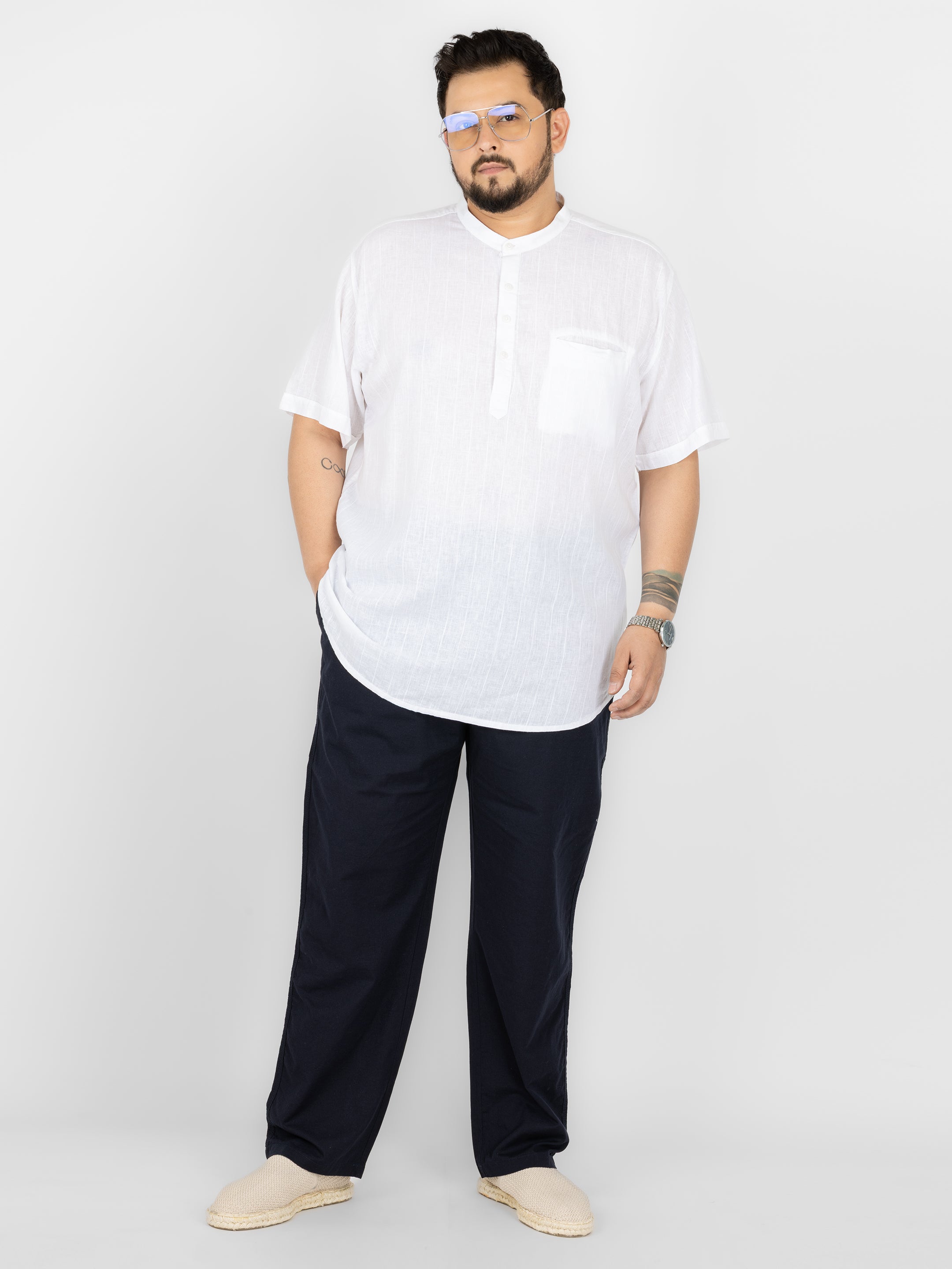 WHATZ Pinnacle Pinstripe Short Kurta for Men