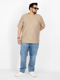WHATZ Linear Texture Crew Round Neck T-Shirt for Men